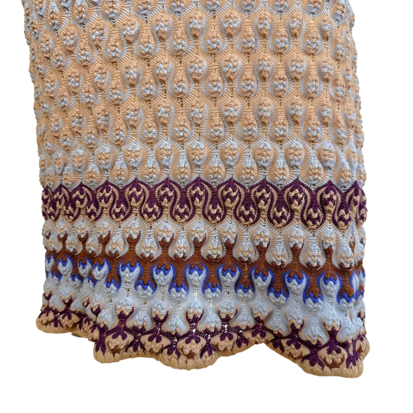Missoni Beige & Blue Chevron Knit Midi Skirt