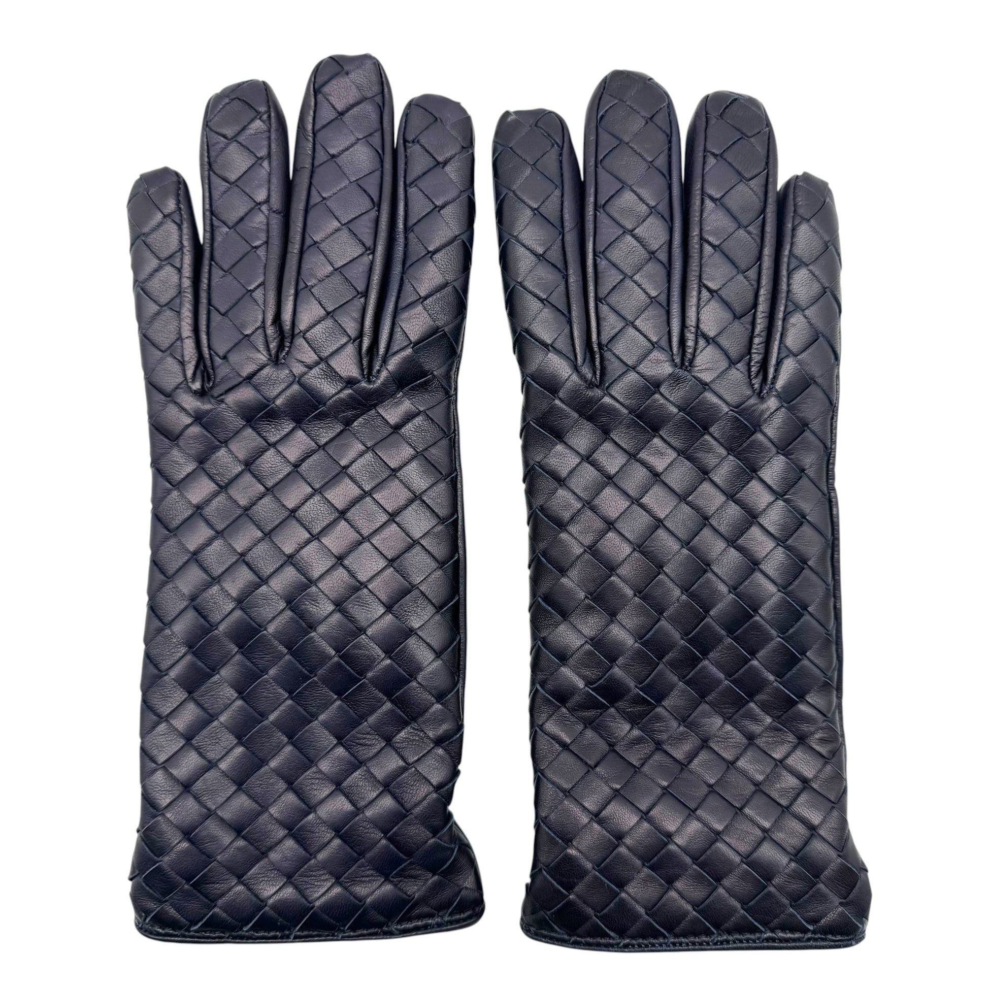 Bottega Veneta Navy Blue Intrecciato Lambskin Gloves