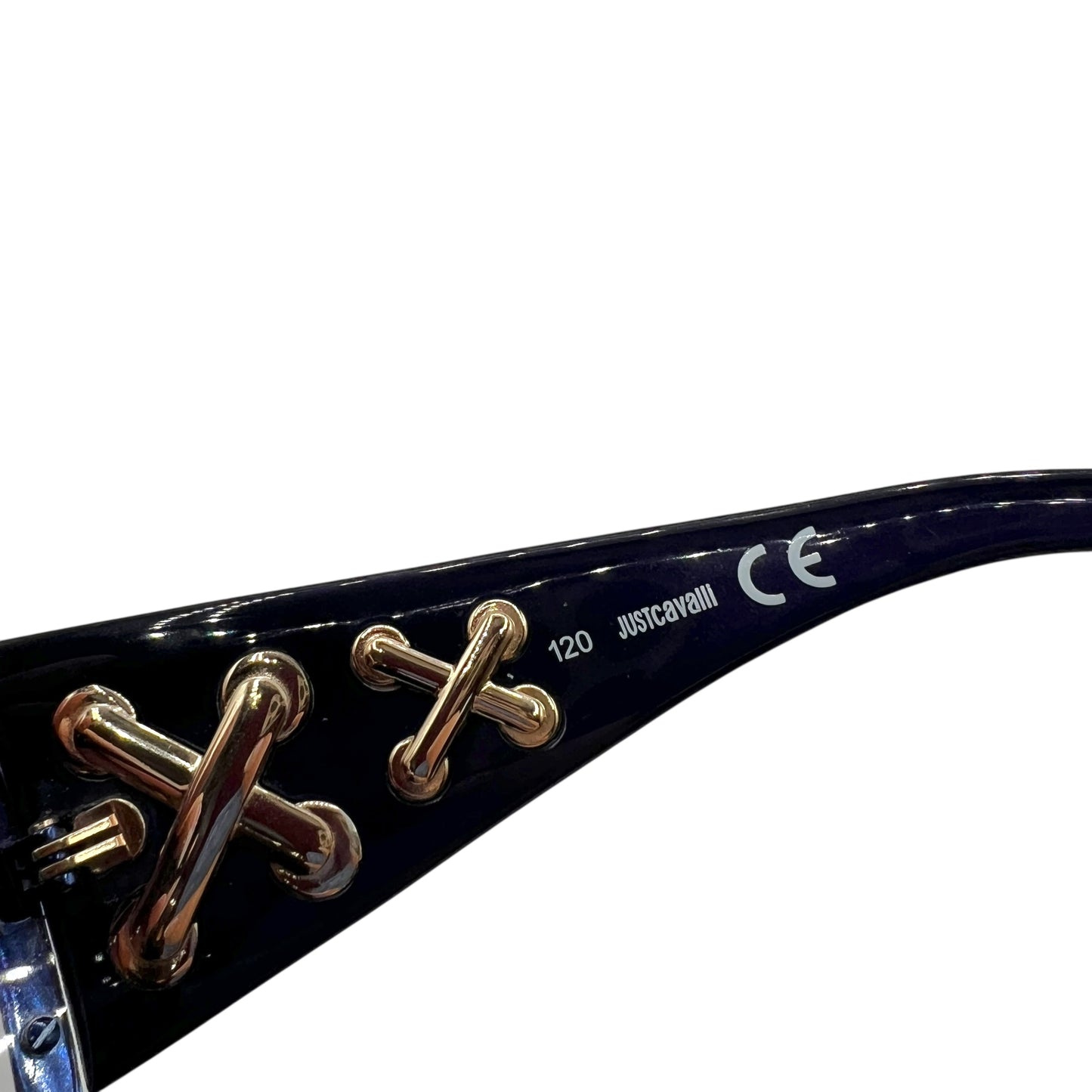 Just Cavalli Roberto Cavalli Blue & Gold 'Lace Up' Shield Sunglasses JC141S