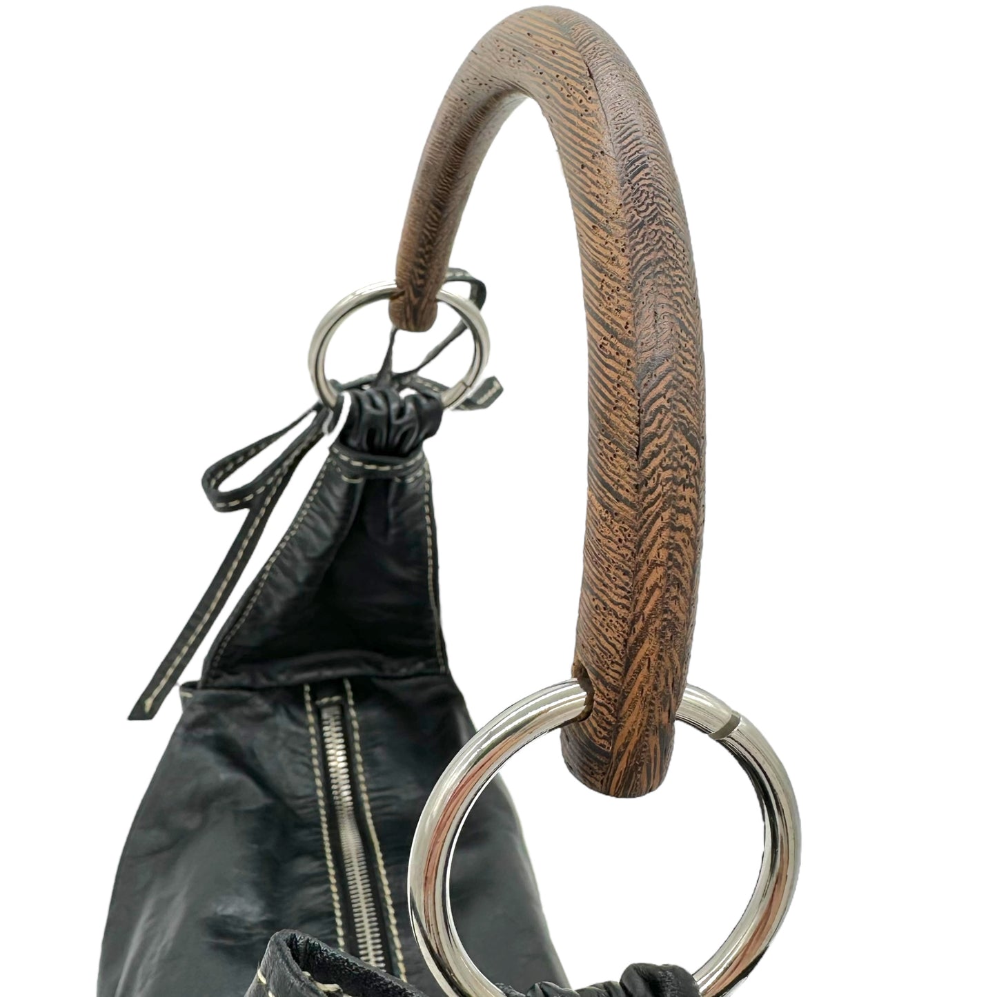 Miu Miu Black Leather & Wooden Handle Shoulder Bag - Outfit Repeater