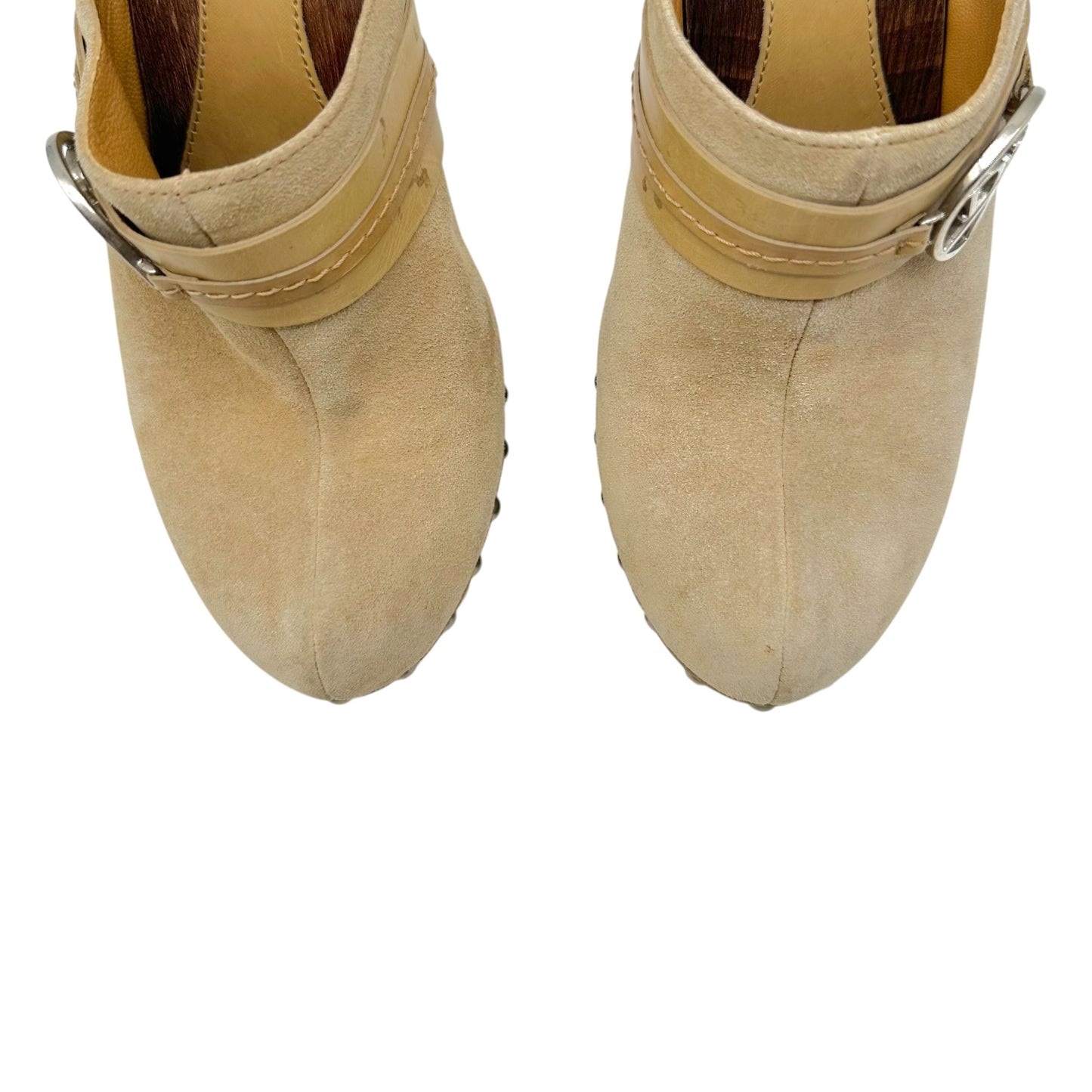 Christian Dior Tan Suede Mule Clogs With Wooden Heel