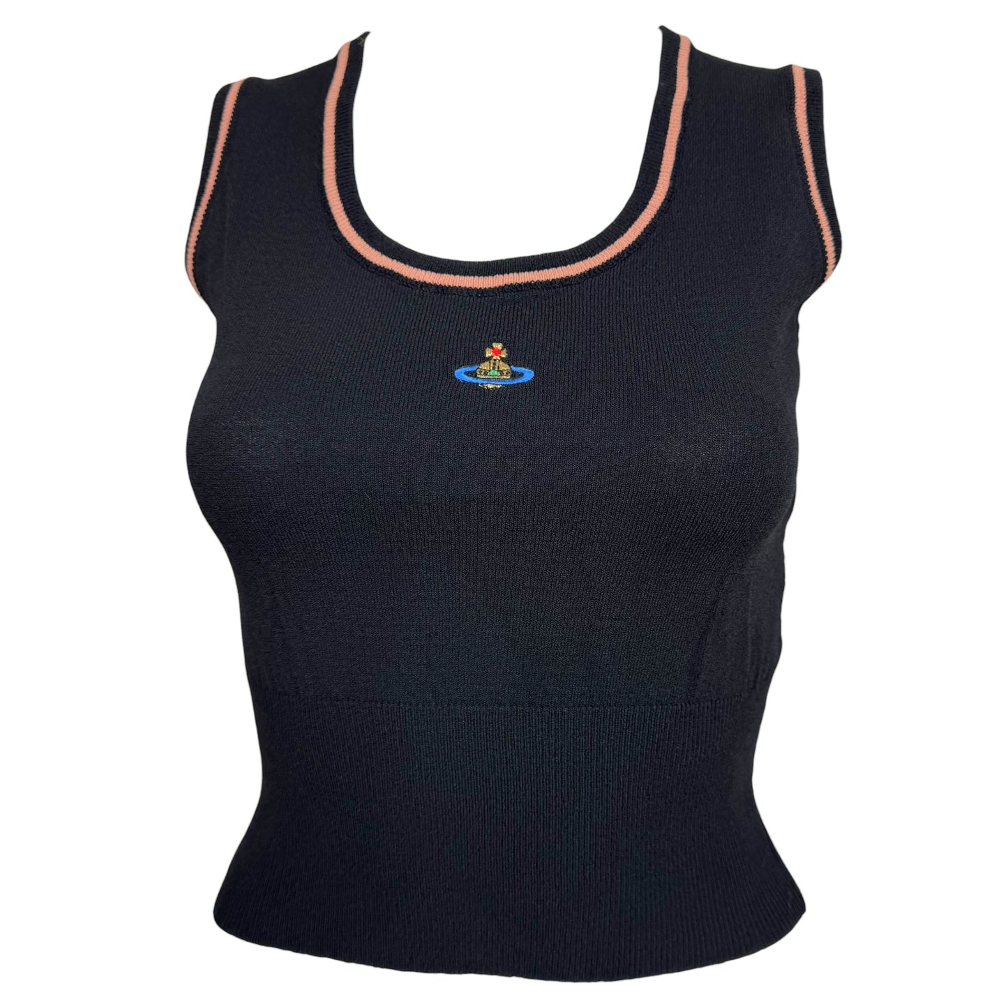 Vivienne Westwood Cropped Tank Black Knit Pink Trim