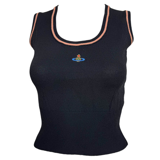 Vivienne Westwood Cropped Tank Black Knit Pink Trim