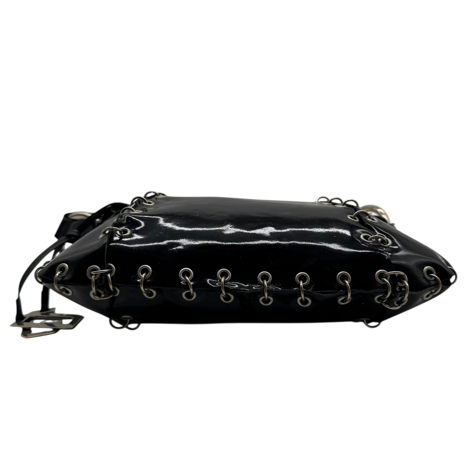 Dolce & Gabbana Black Patent Leather Pierced & Studded Shoulder Bag - Outfit Repeater