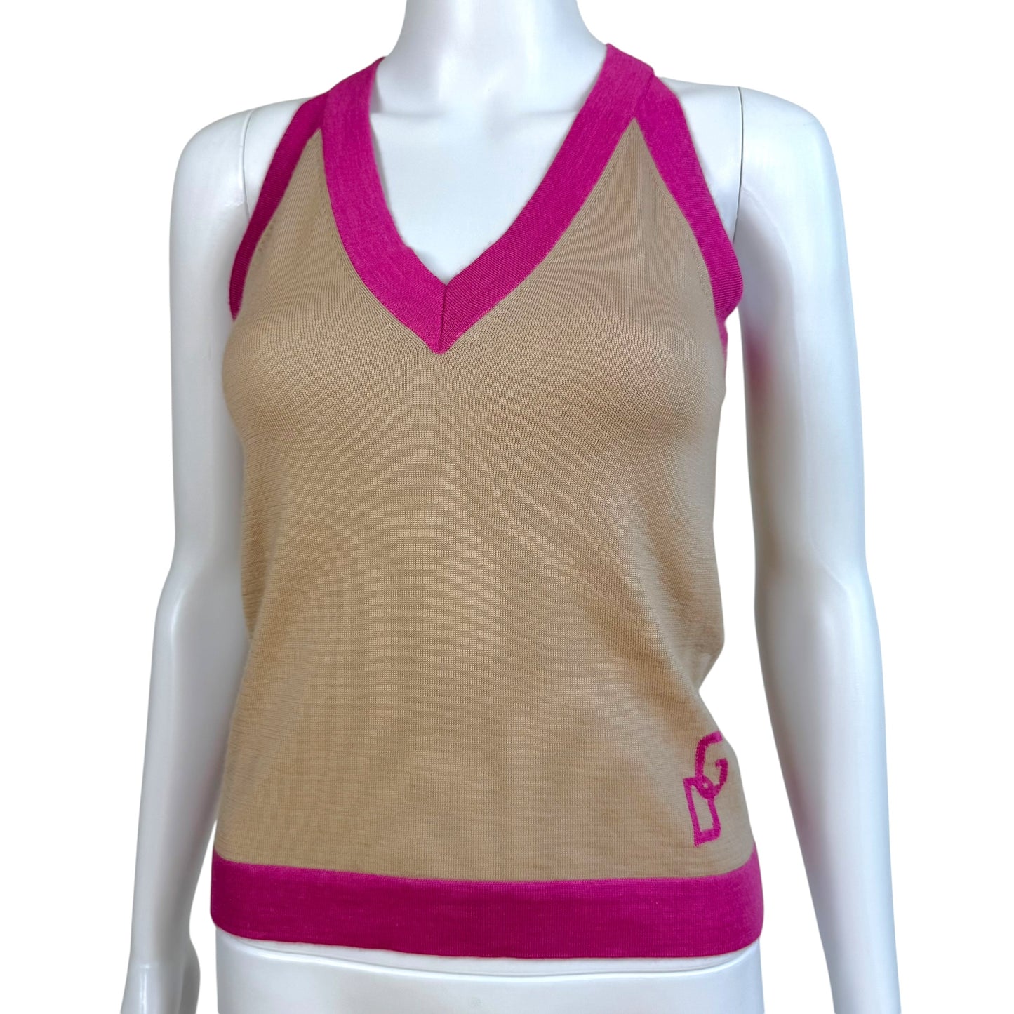 Dolce & Gabbana Pink Beige Logo Silk Cashmere Knit Tank Top