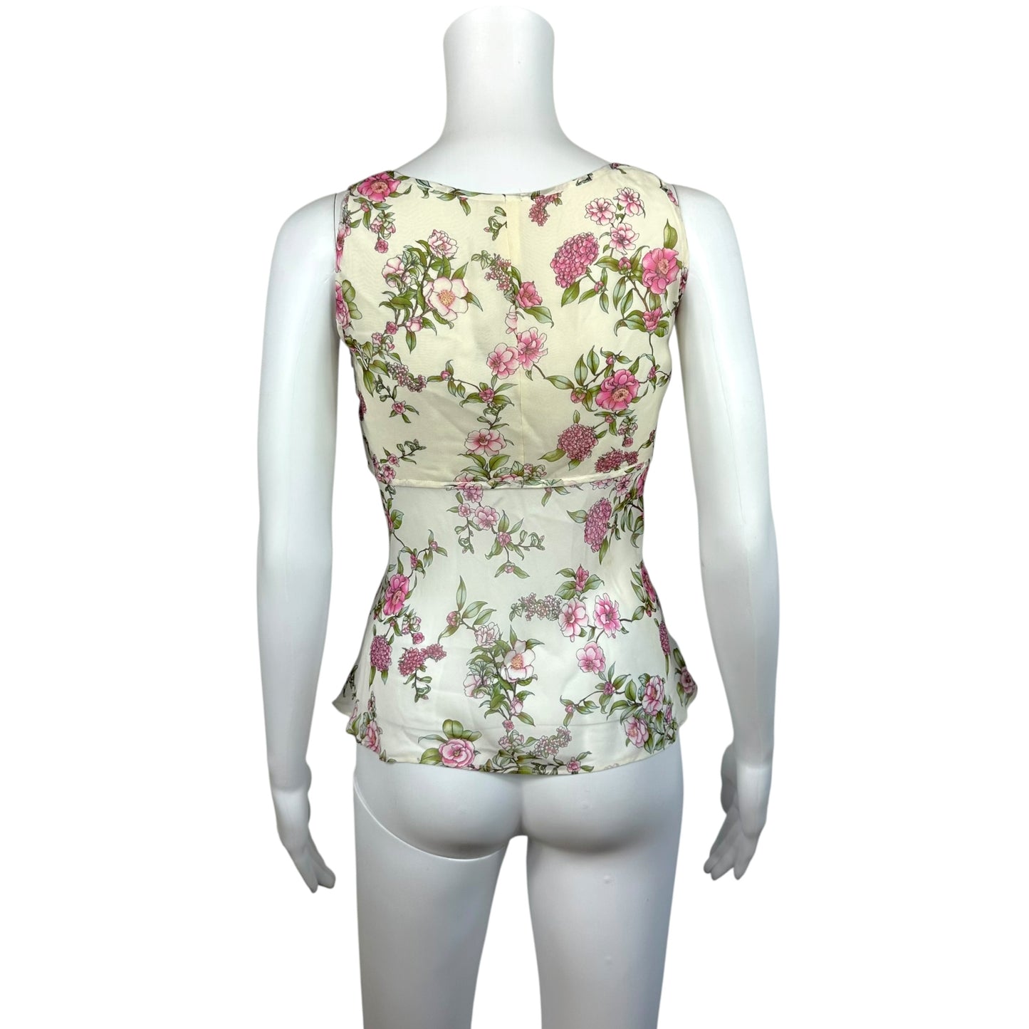 Escada Pink & White Floral Silk Blouse & Midi Skirt Set
