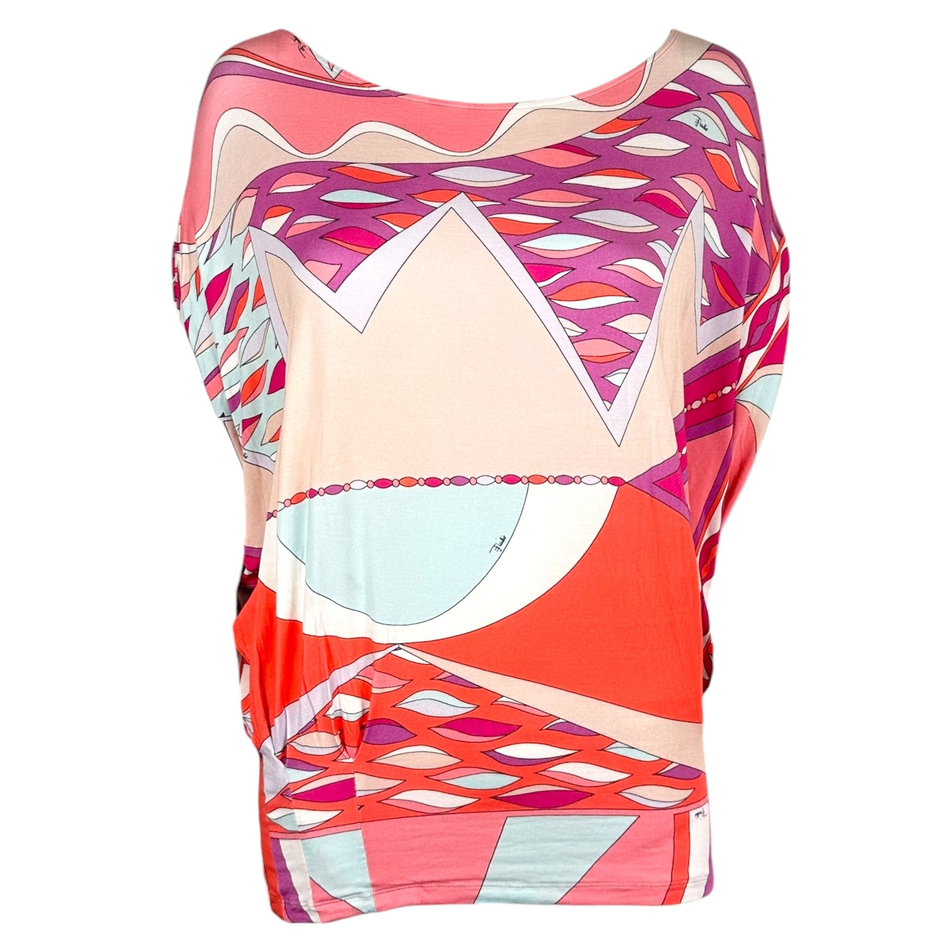 Emilio Pucci Off Shoulder Top Pink Purple Print Dolman