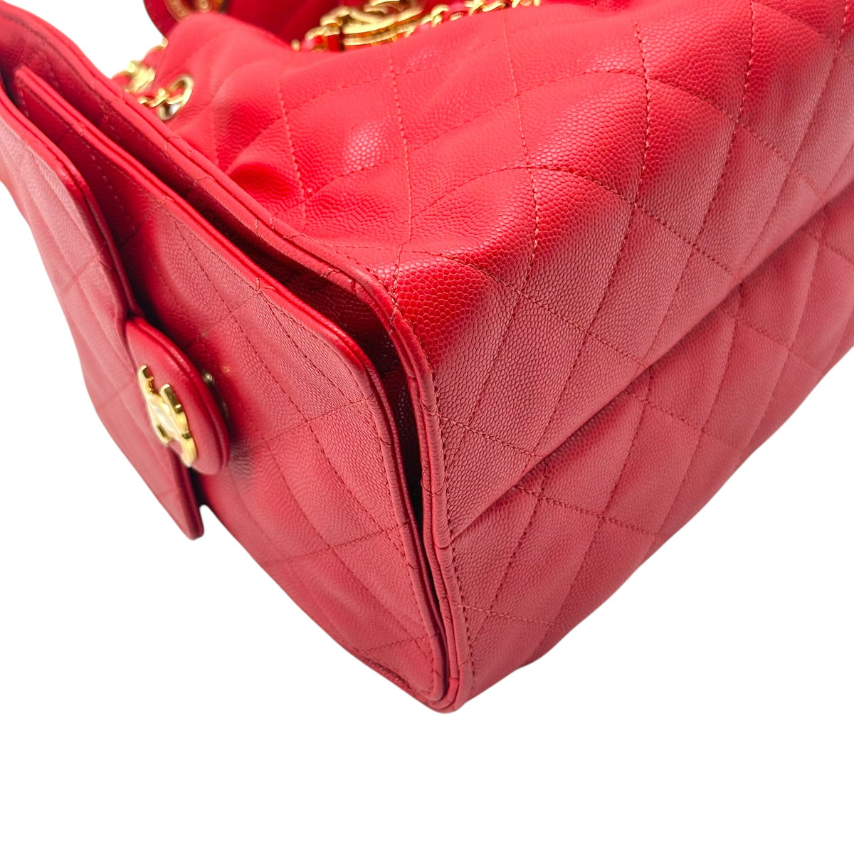 Chanel Red Caviar Leather Hobo Shoulder Bag