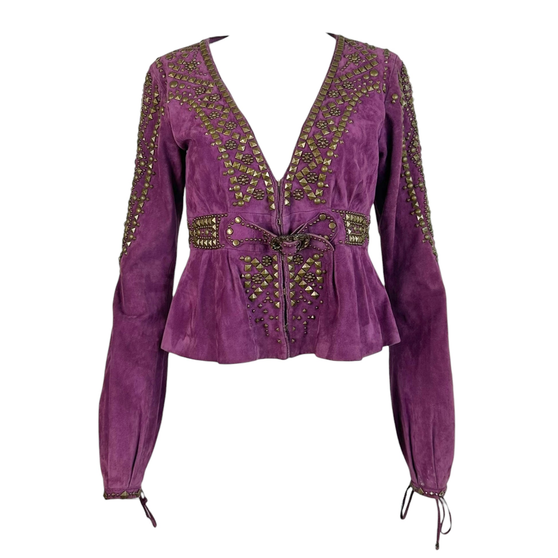 Roberto Cavalli Suede Studded Jacket Purple Gold M