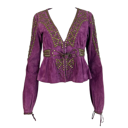 Roberto Cavalli F/W 2005 Bright Purple & Gold Suede Studded Jacket