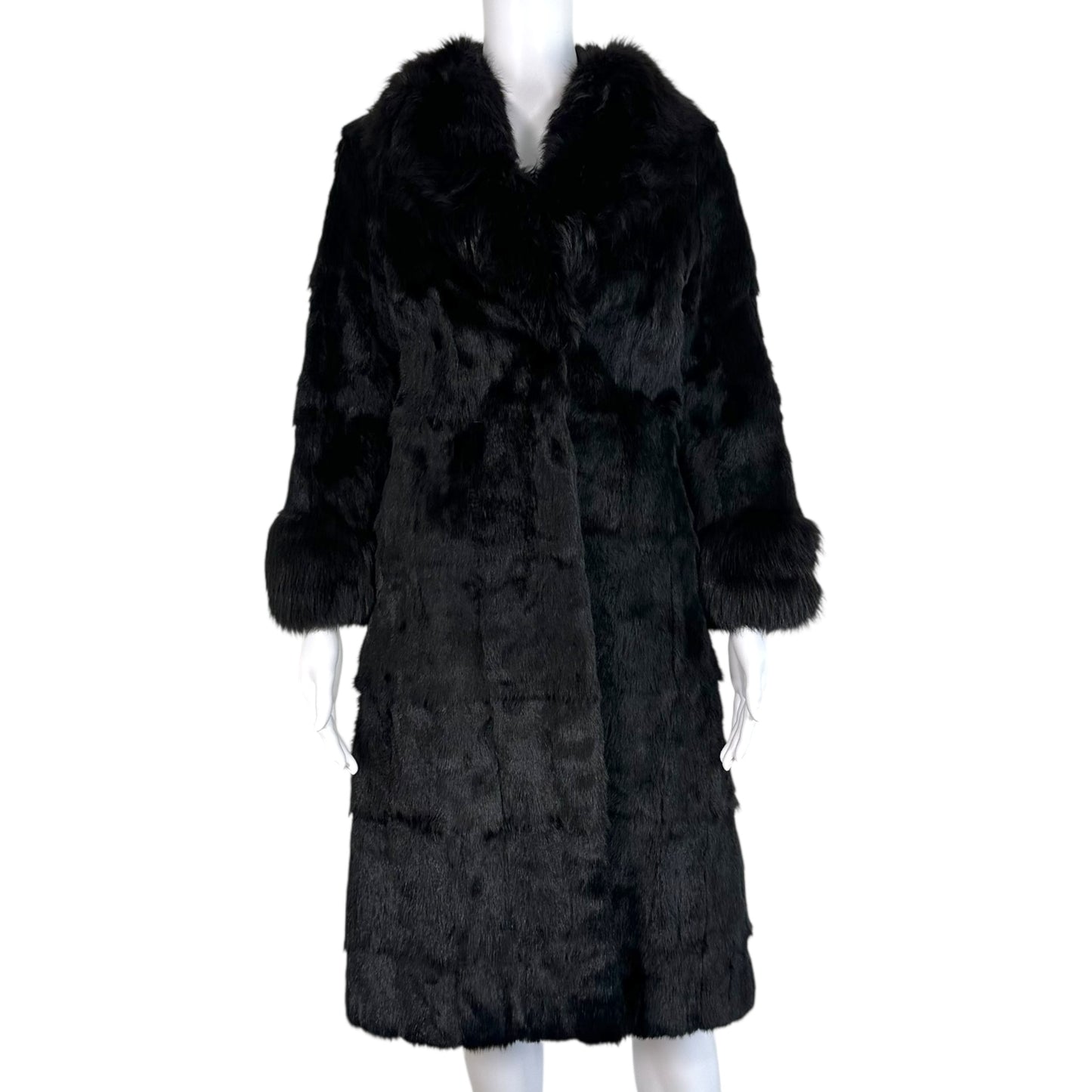 Vintage Emba Black Shirred Fox Long Coat