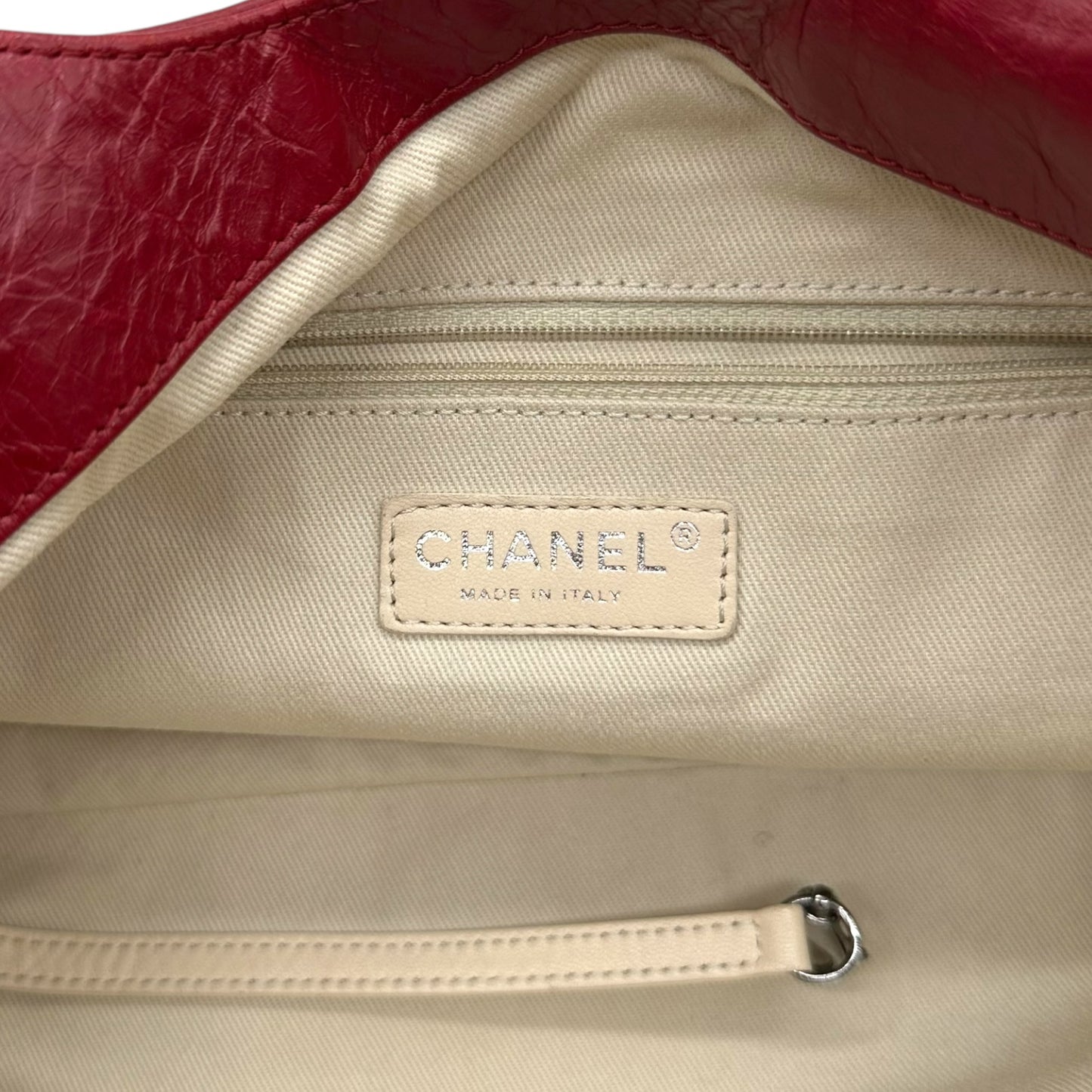 Chanel Red Goatskin Contrast Stitch Hobo Bag