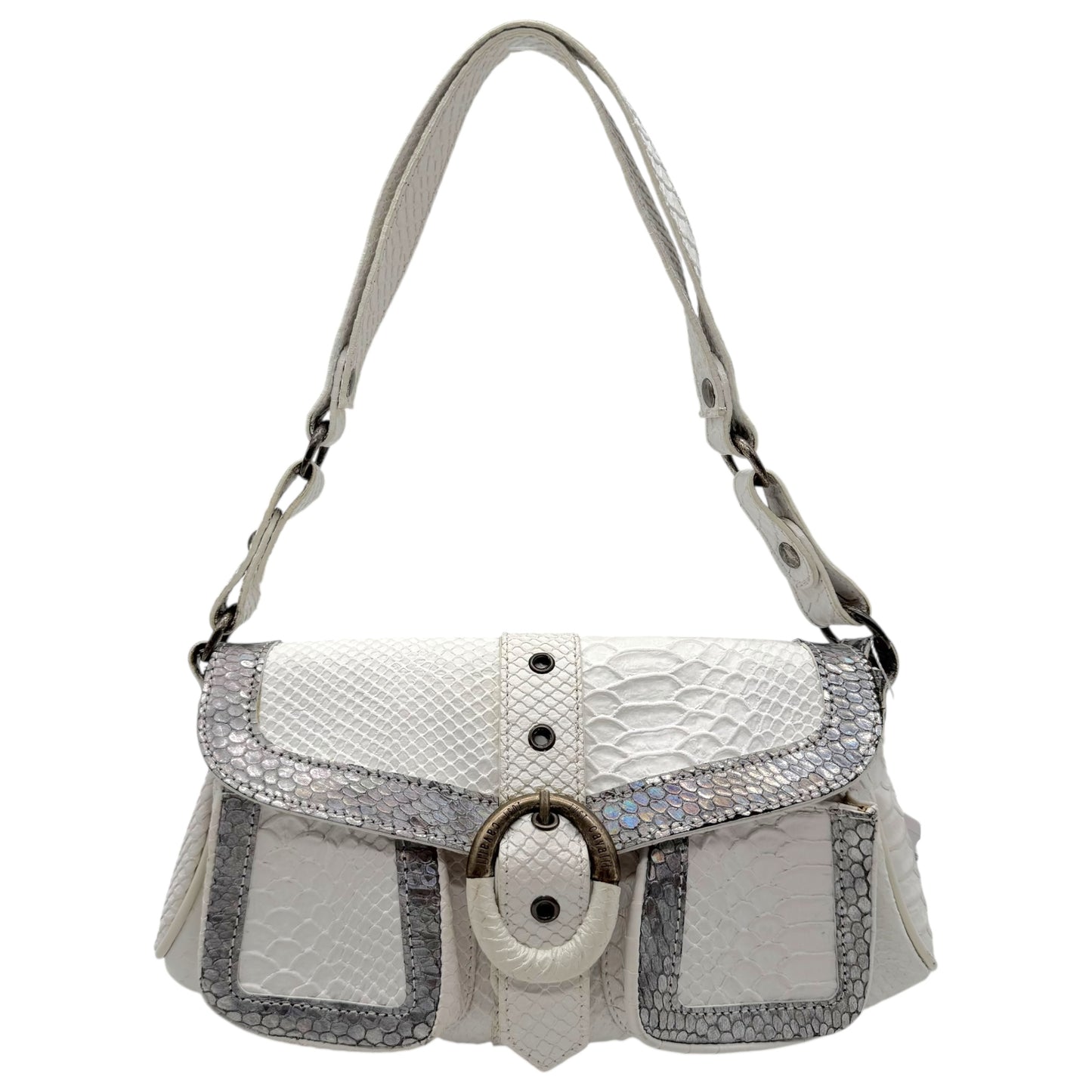 Just Cavalli White & Silver Faux Python Leather Shoulder Bag