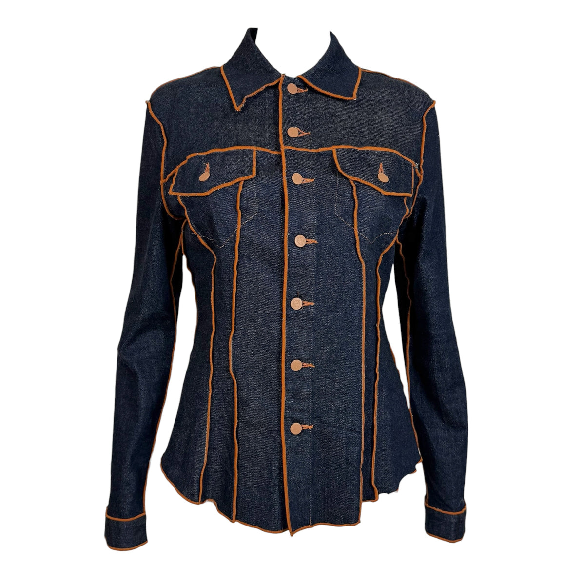 Jean Paul Gaultier JPG Jean's Dark Wash Denim Orange Contrast Stitch Jacket