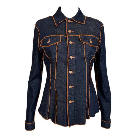 Jean Paul Gaultier Dark Wash Denim Jacket Orange Stitch