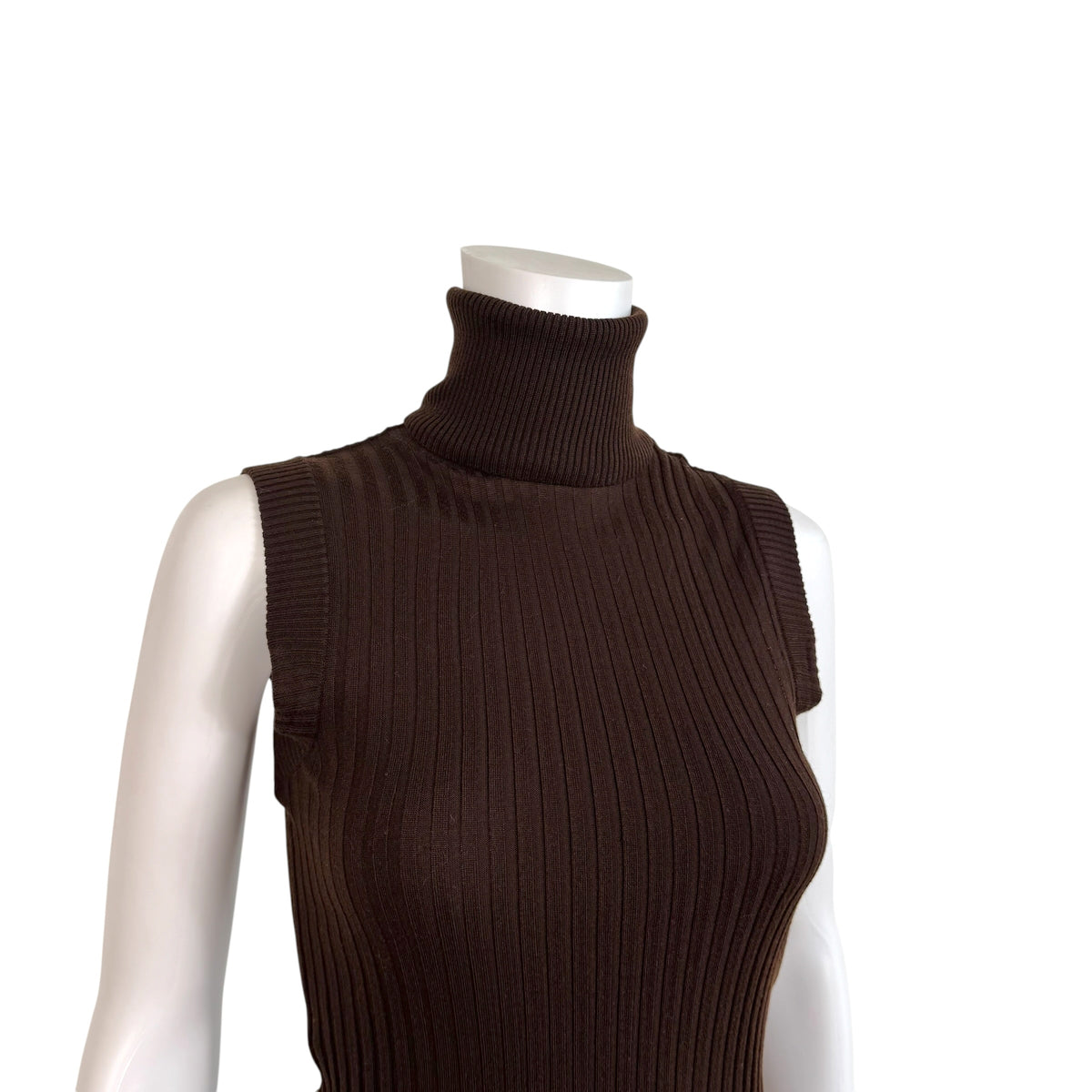 Dolce & Gabbana Brown Cashmere Knit Sleeveless Turtleneck Top