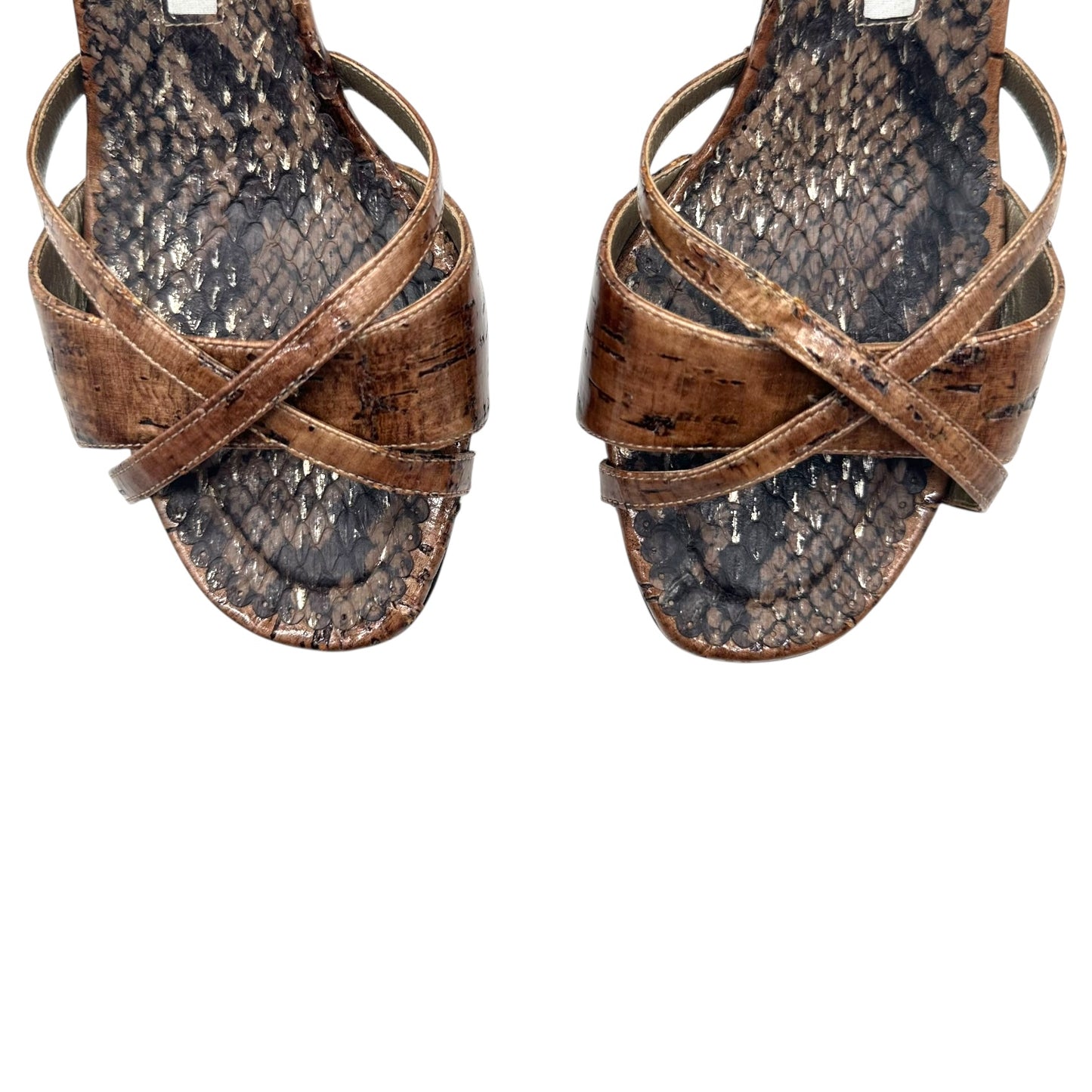 Manolo Blahnik Brown Cork Kitten Heels