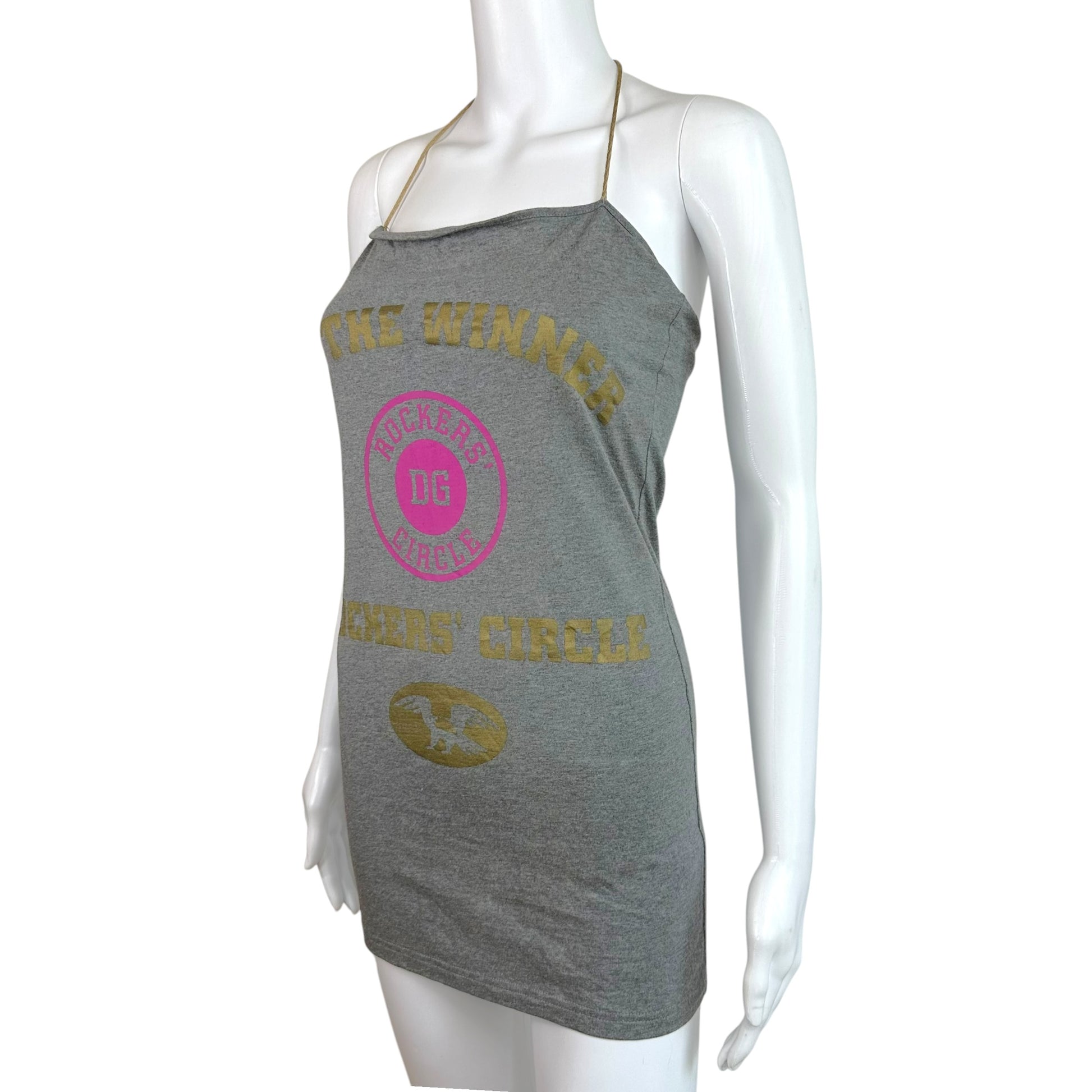 Dolce & Gabbana Mini Halter Dress Grey Graphic Pink Yellow