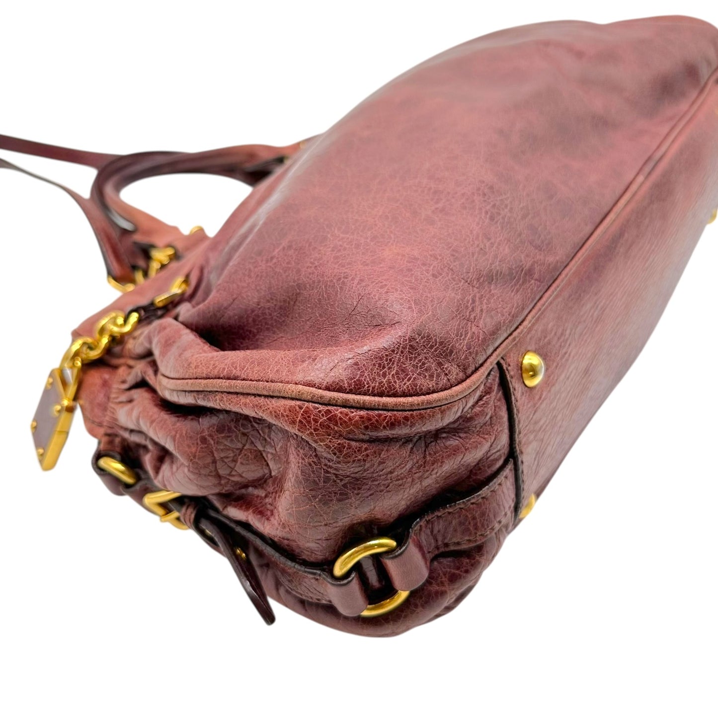 Miu Miu Burgundy Leather 2-Way Bag with Gold Hardware
