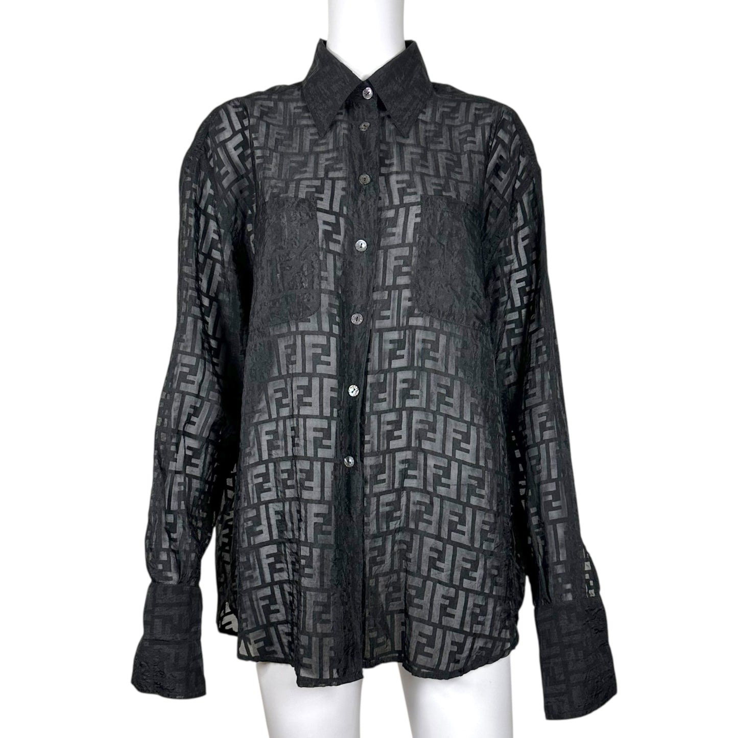 Fendi Black Semi-Sheer Zucca Monogram Blouse