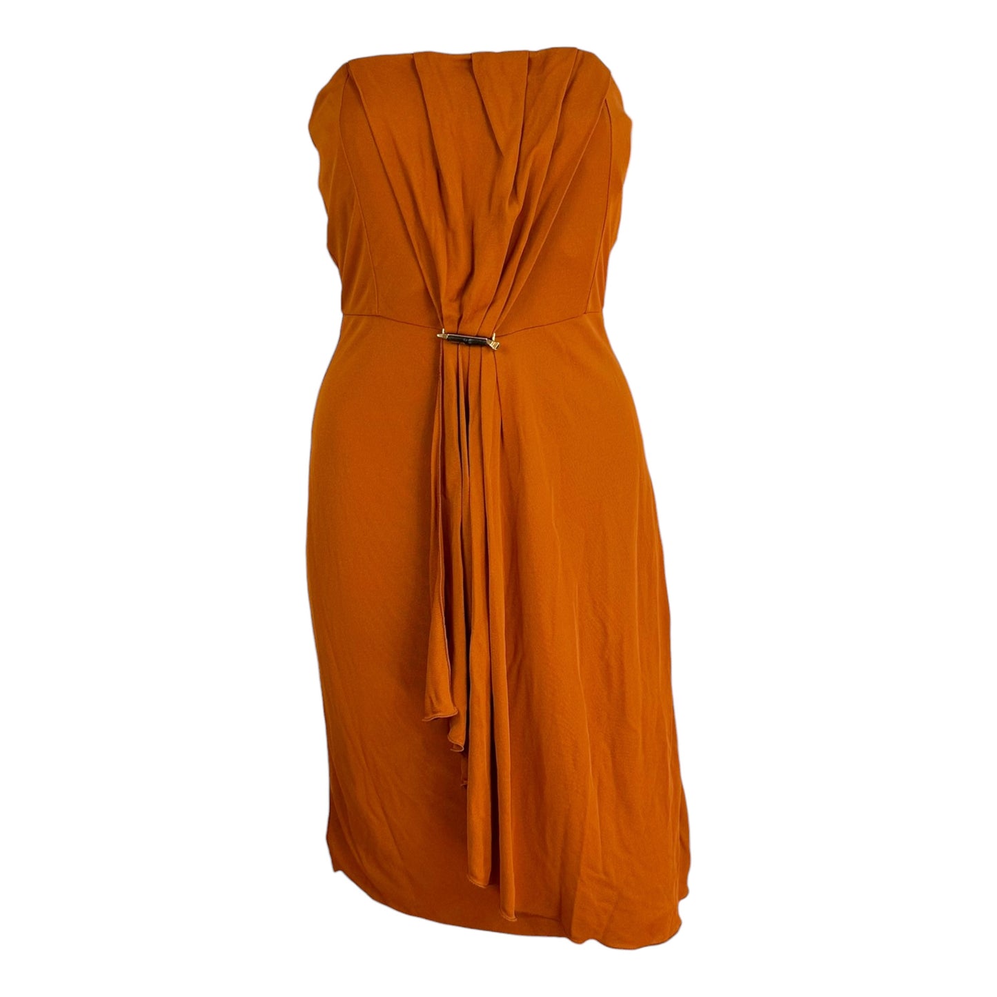 Gucci Burnt Orange Strapless Mini Dress w/ Bamboo Brooch