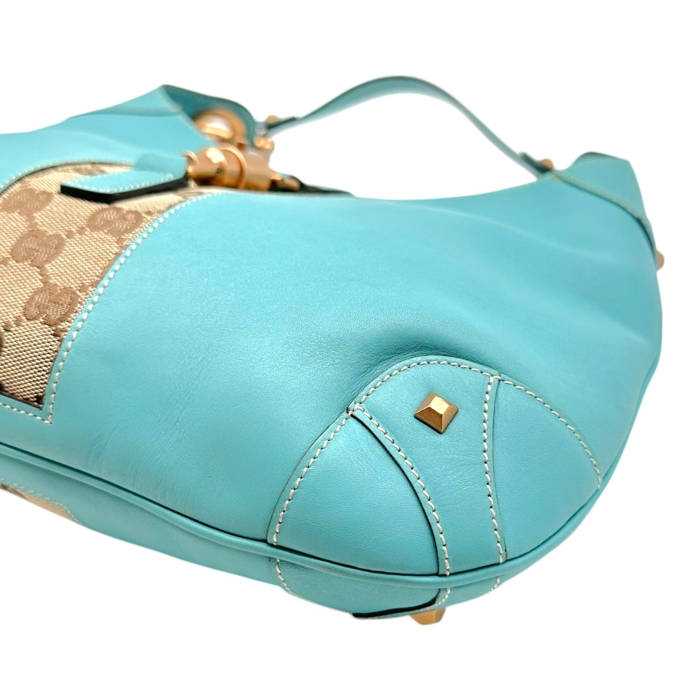 Gucci Turquoise Leather Monogram Piston Lock Shoulder Bag
