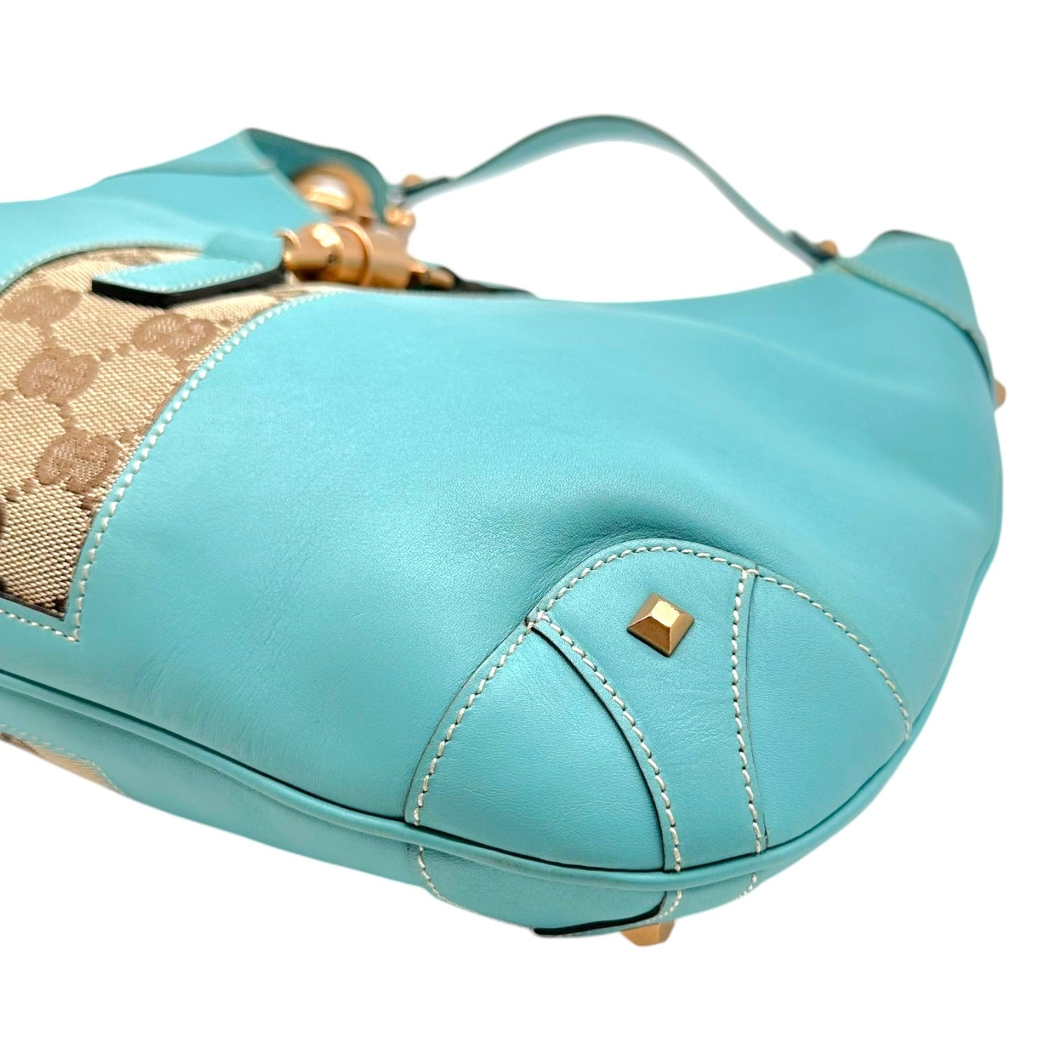 Gucci Turquoise Leather Monogram Piston Lock Shoulder Bag
