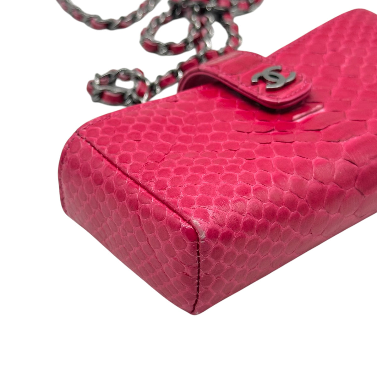 Chanel Python Crossbody Mini Bag Hot Pink Silver