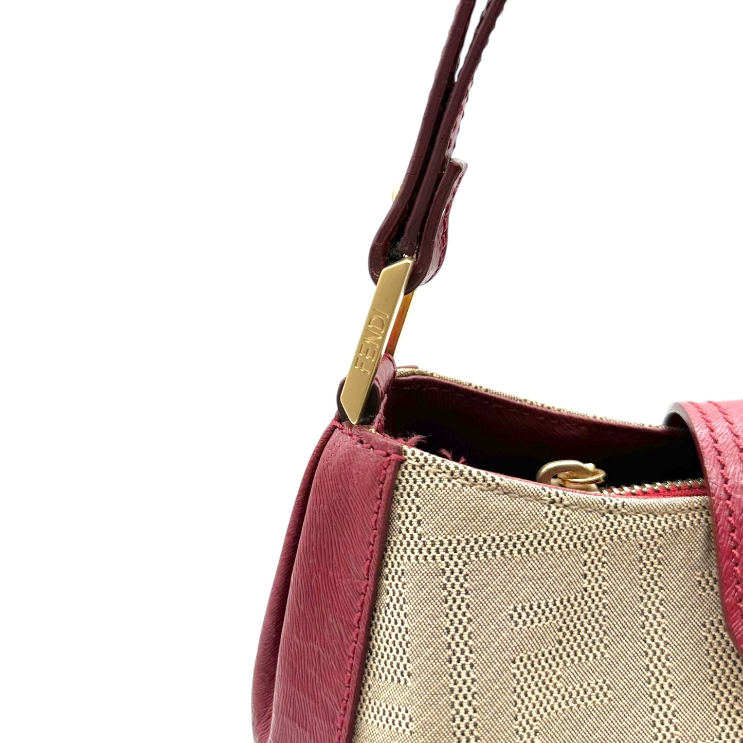 Fendi Tan & Burgundy Zucca Studded Shoulder Bag