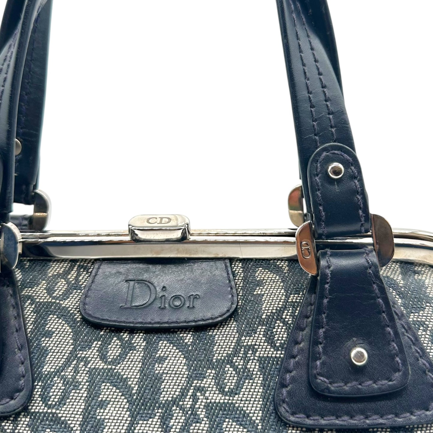 Christian Dior Navy Blue Trotter Monogram East West Kisslock Bag