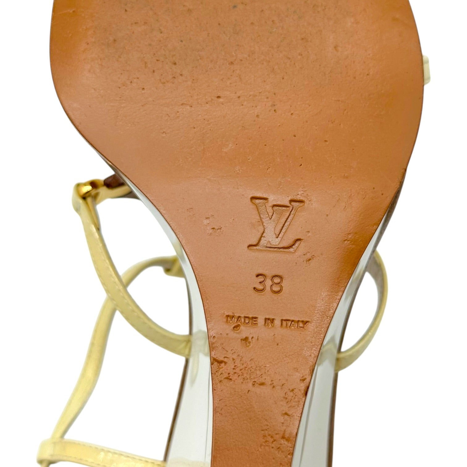 Louis Vuitton Wedge Sandal Heels Ivory Tan Logo Motif