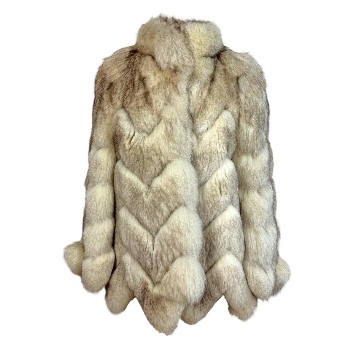 Rambulton Ivory Fox Fur Coat Scalloped Hem 1990s Vintage