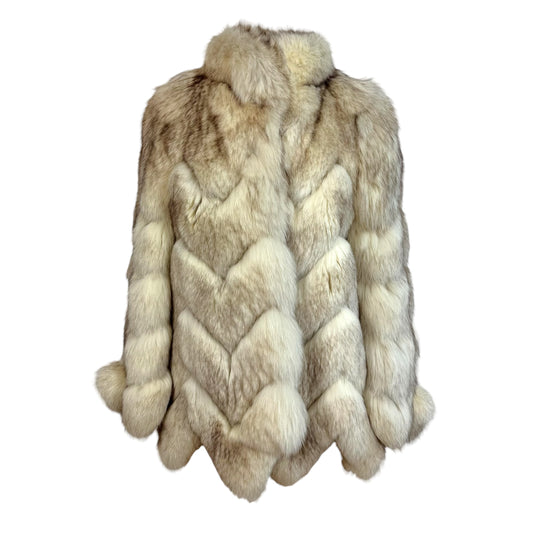 Rambulton Ivory Fox Fur Coat Scalloped Hem 1990s Vintage