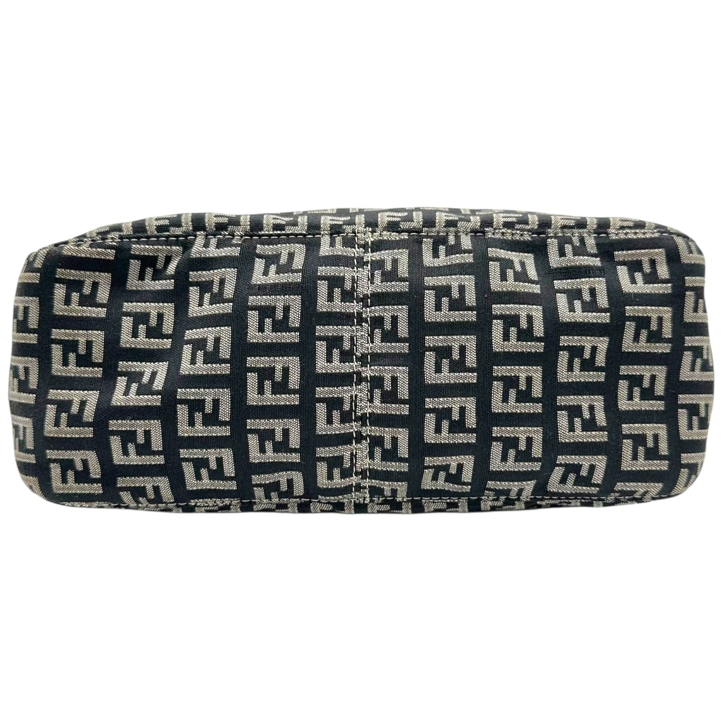 Fendi Black Zucchino Monogram Tan Leather Pochette Bag