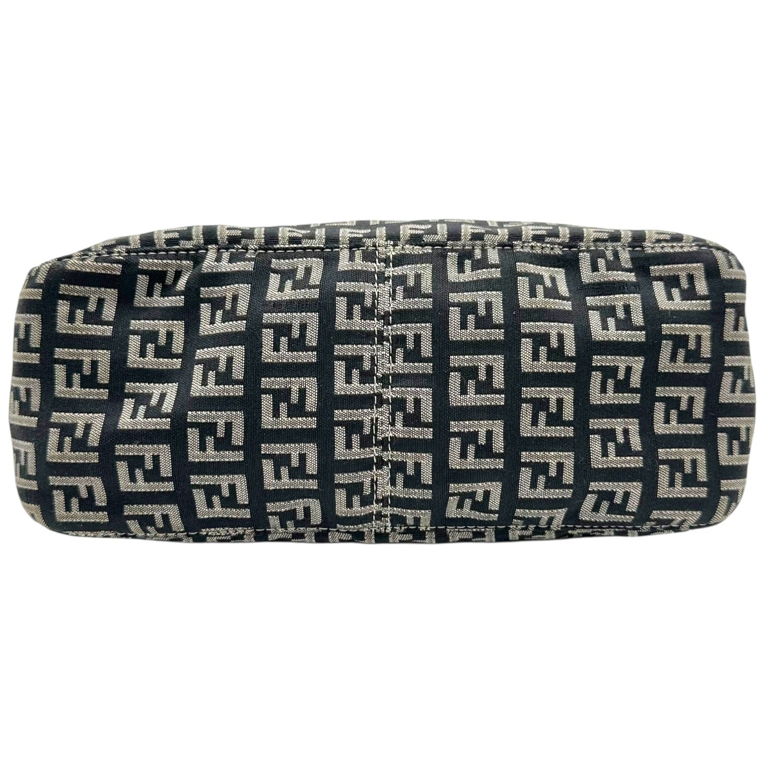 Fendi Black Zucchino Monogram Tan Leather Pochette Bag