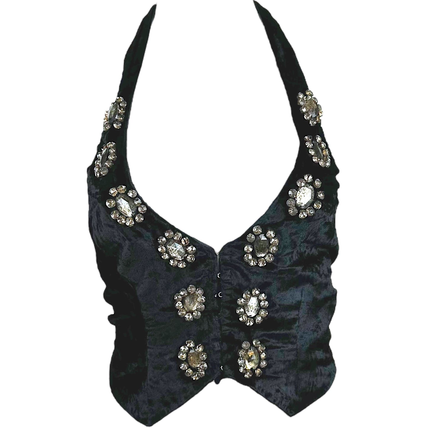 Blumarine Blugirl Black Velvet Crystal Embellished Vest Top - Outfit Repeater