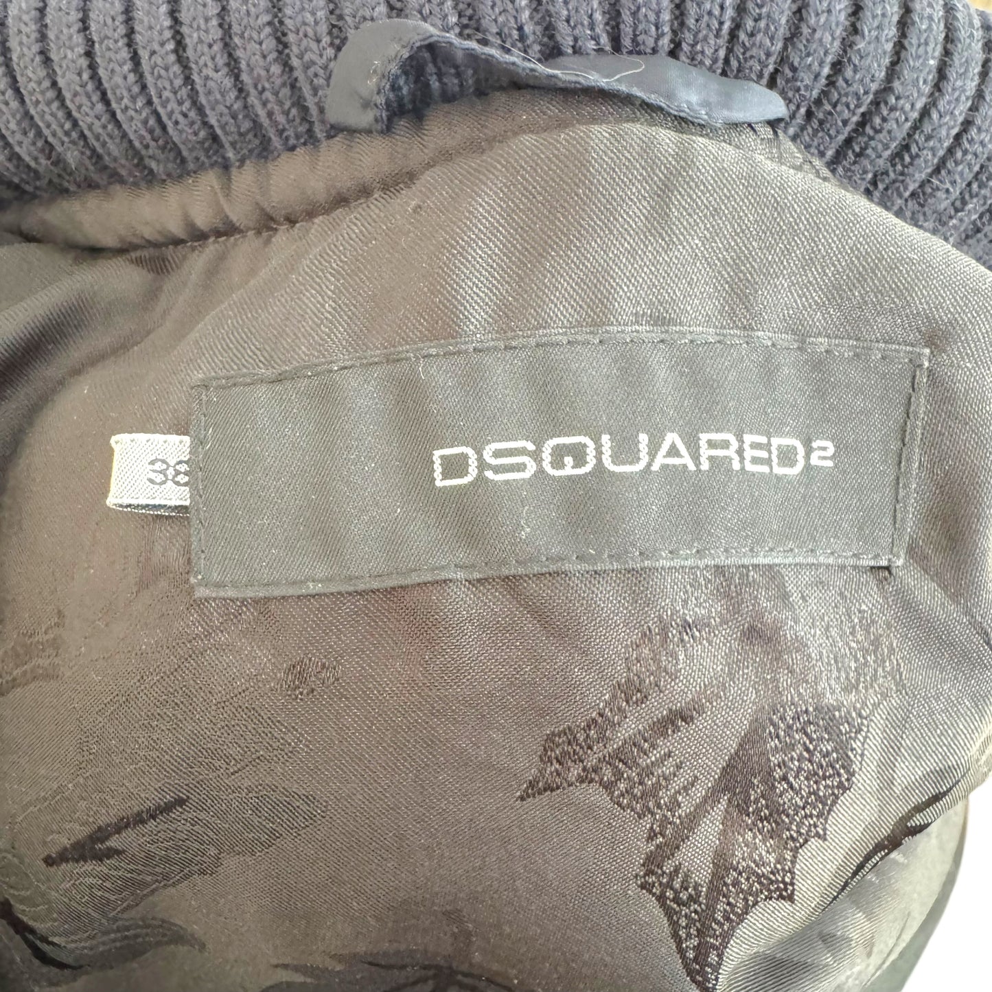 Dsquared2 Navy Blue Down Fill Fox Fur Trim Hood Cropped Bomber Puffer Coat
