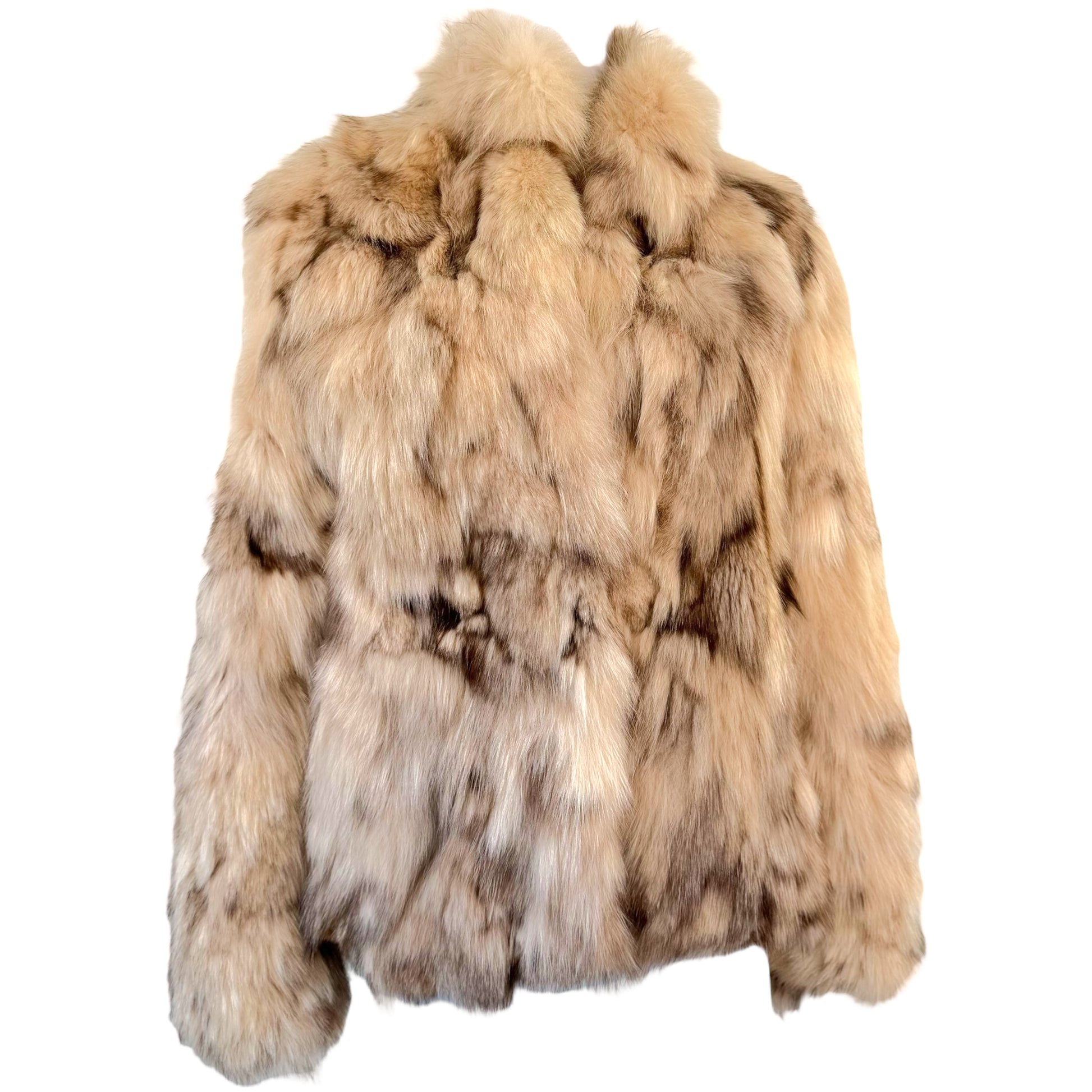 Vintage Fox Fur Coat Beige White Patchwork Design