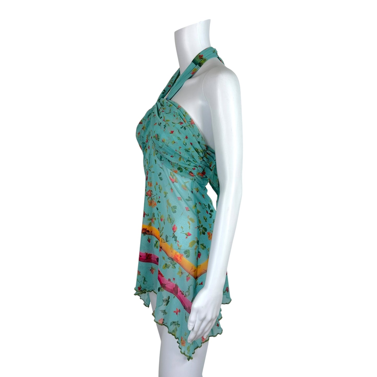Jean Paul Gaultier Halter Tank Turquoise Blue Floral Print