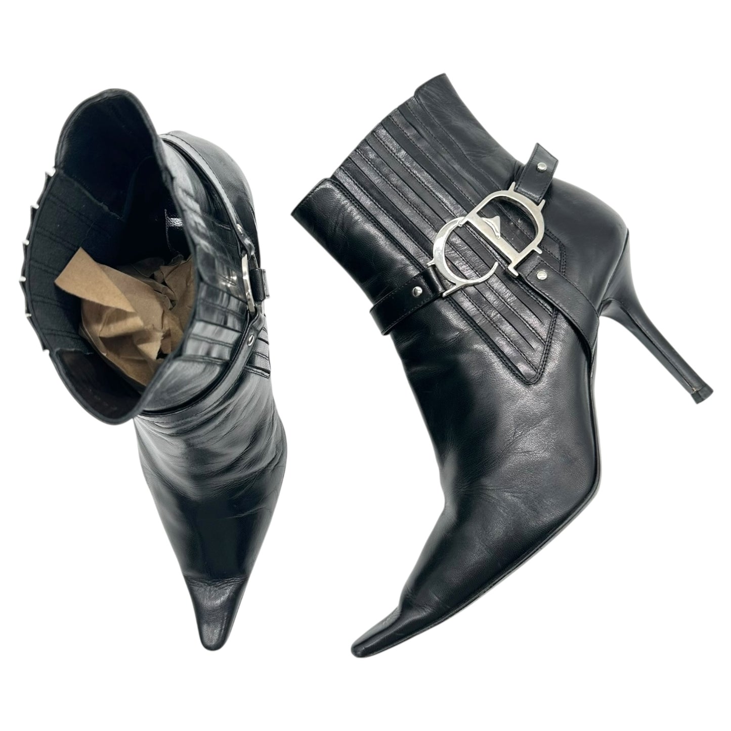 Christian Dior Black & Silver Logo Hardware Heeled Boots