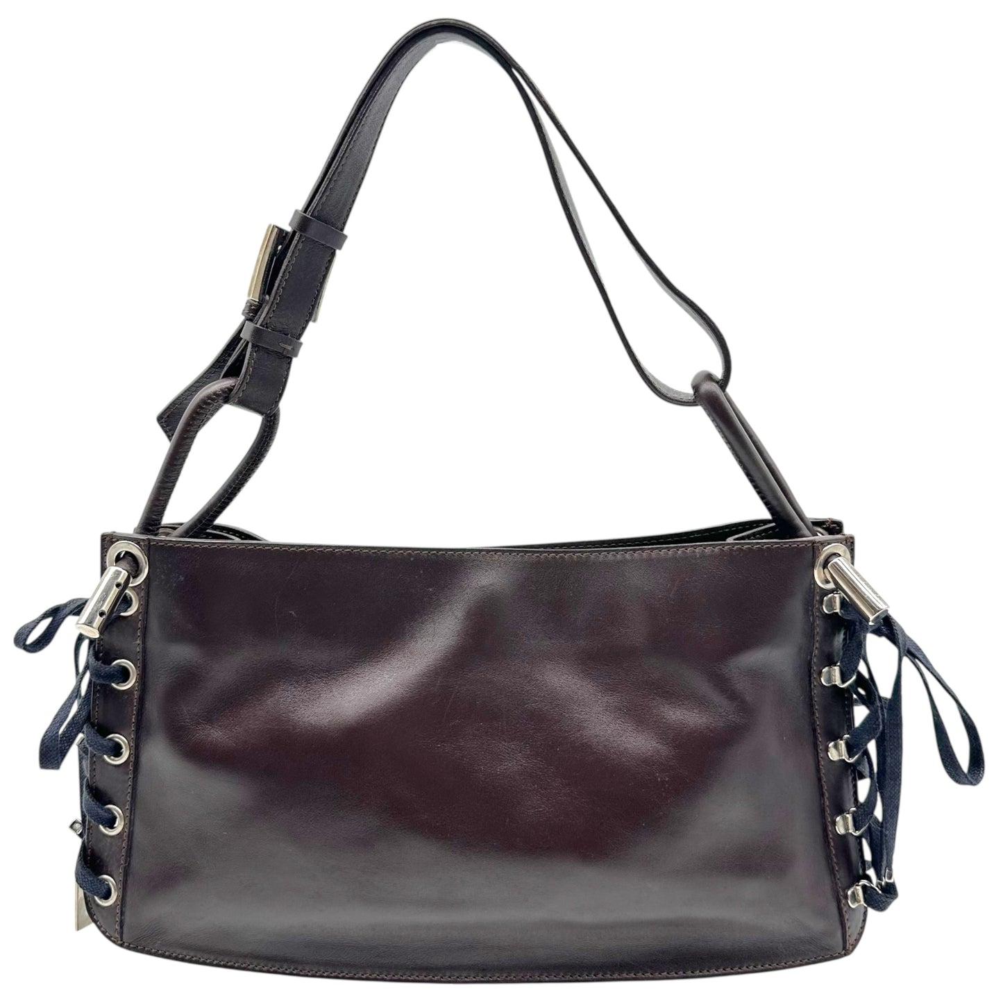 Dolce & Gabbana Brown Leather Navy Lace Up Side Shouler Bag