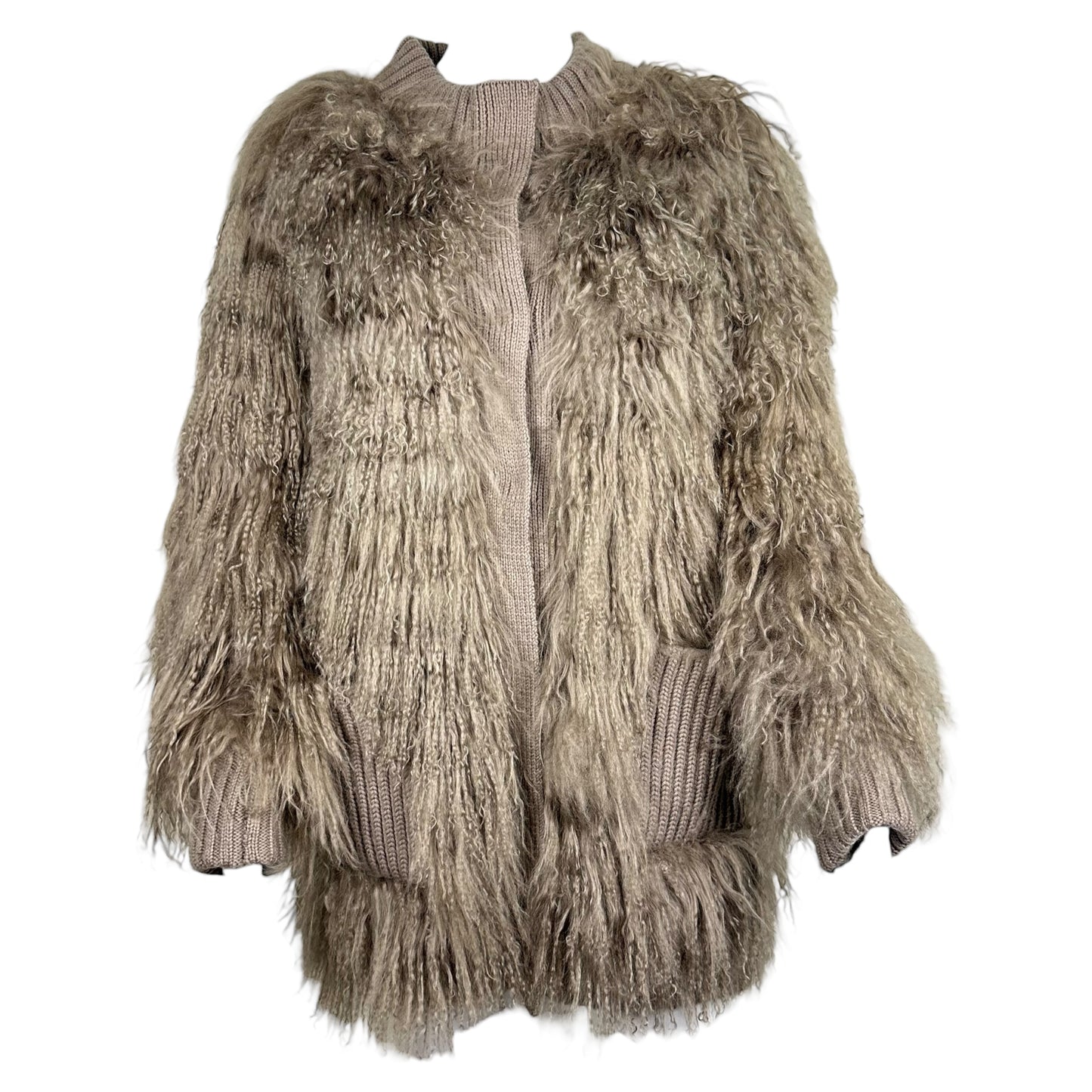 Dolce & Gabbana Gray Mongolian Lamb Fur Wide Neckline Coat