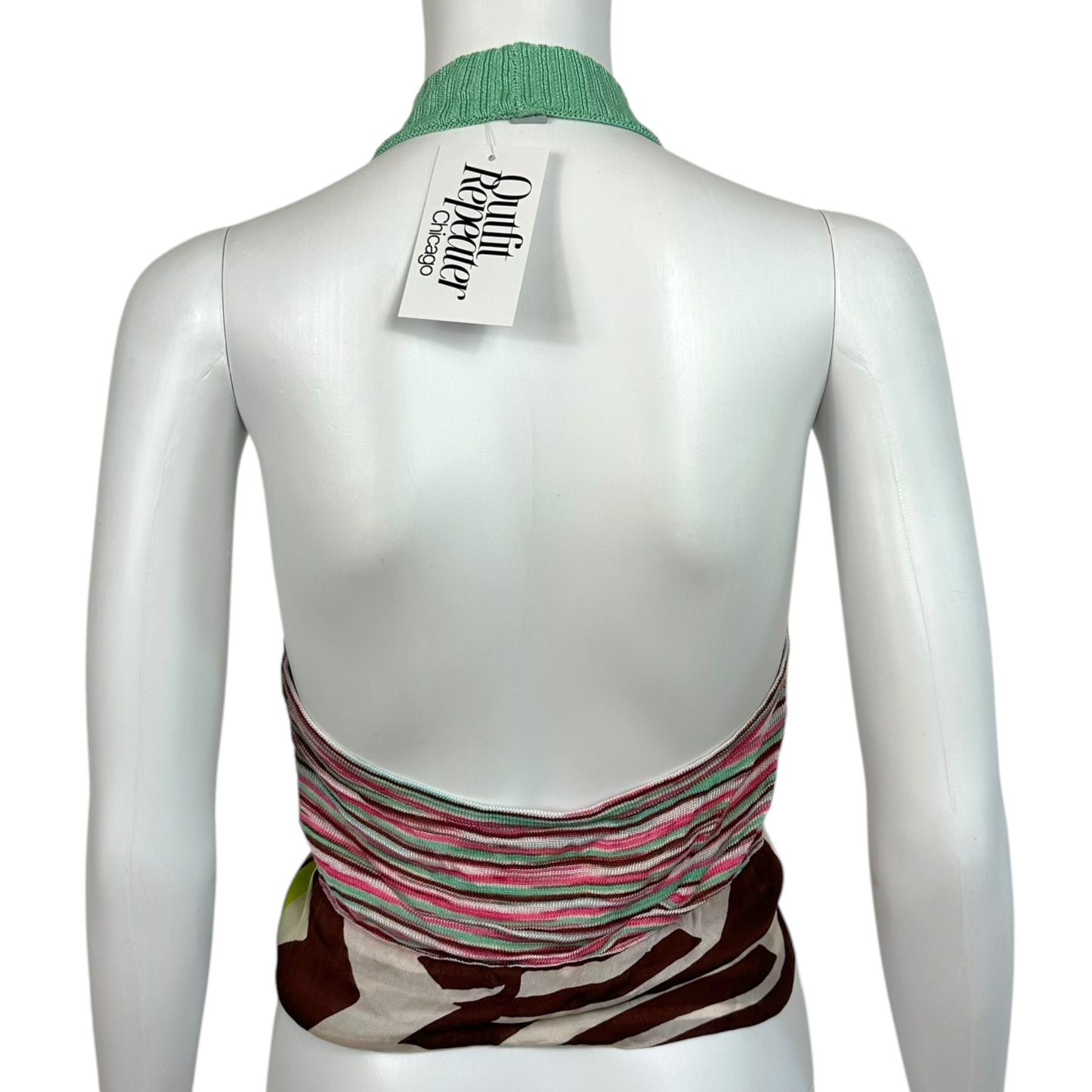 M Missoni Multicolor Mixed Print Silk & Knit Wrap Cropped Halter Top