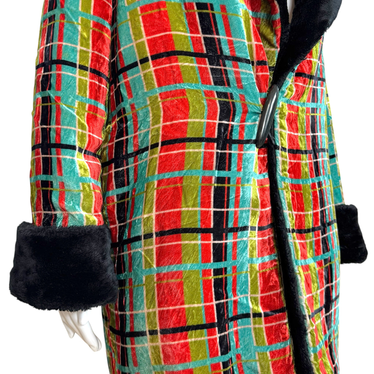 Jean Paul Gaultier S/S 1997 Multicolor Plaid Velvet & Faux Fur Coat