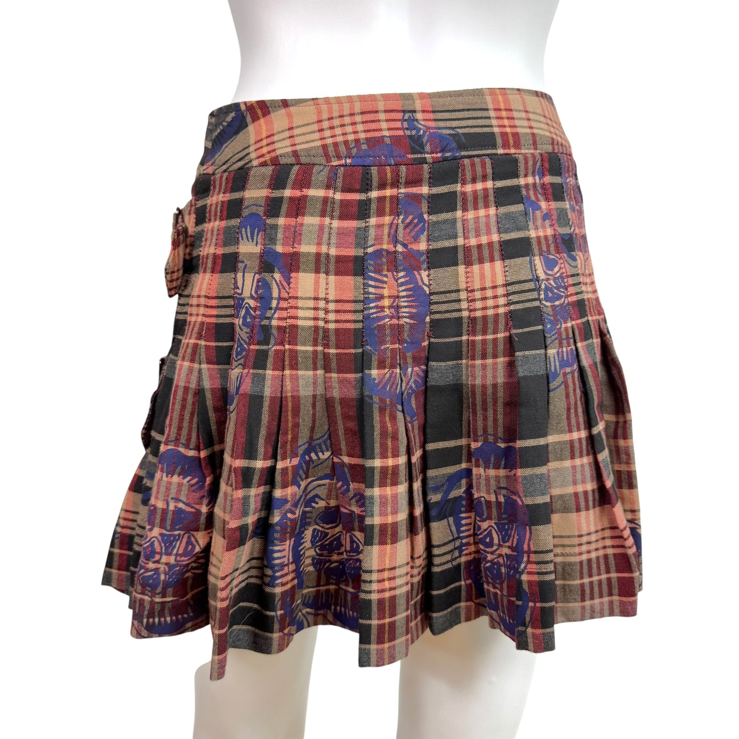 Vivienne Westwood Red Label Multicolor Plaid & Floral Pleated Wrap Mini Skirt