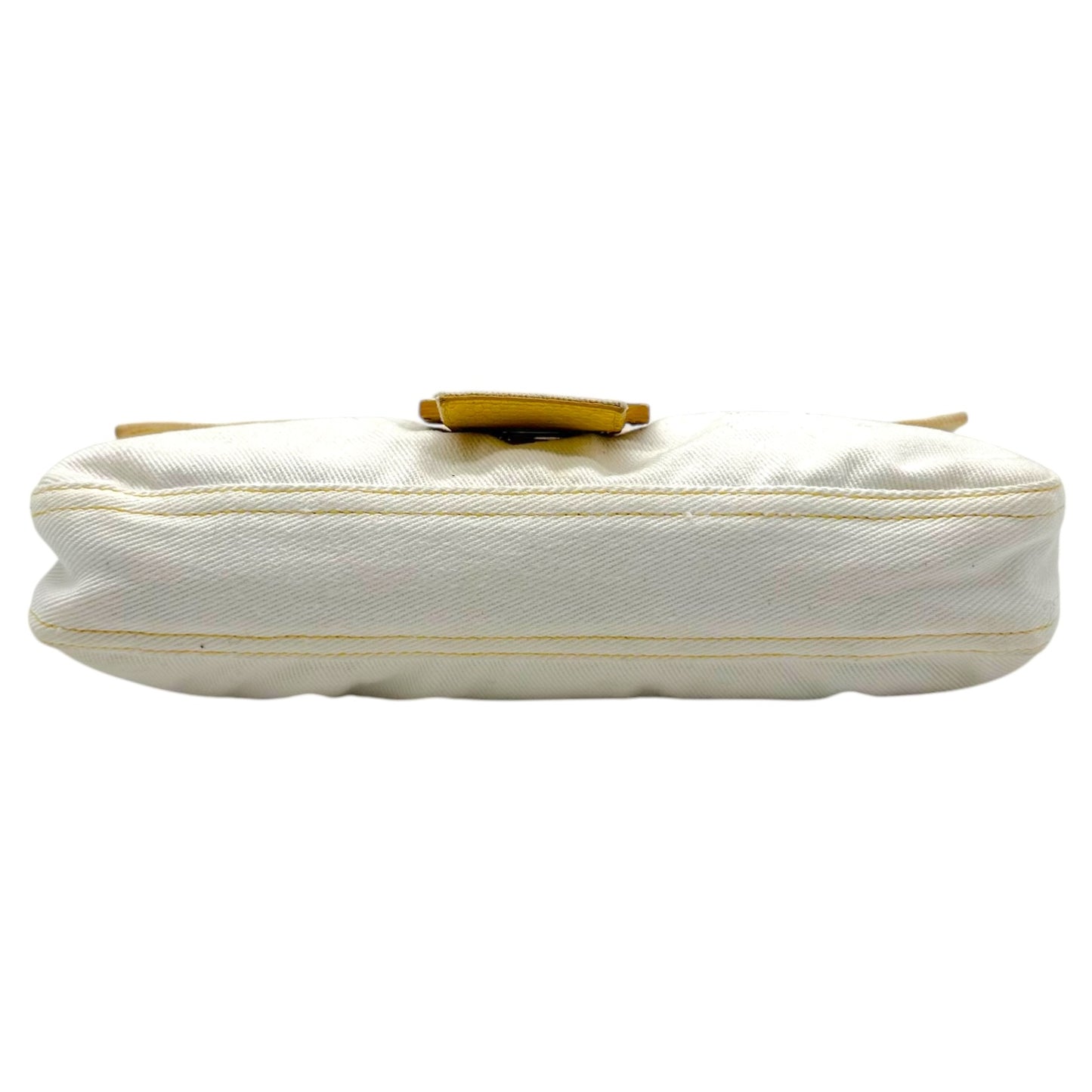 Fendi Baguette Bag White Denim Yellow Python Trim