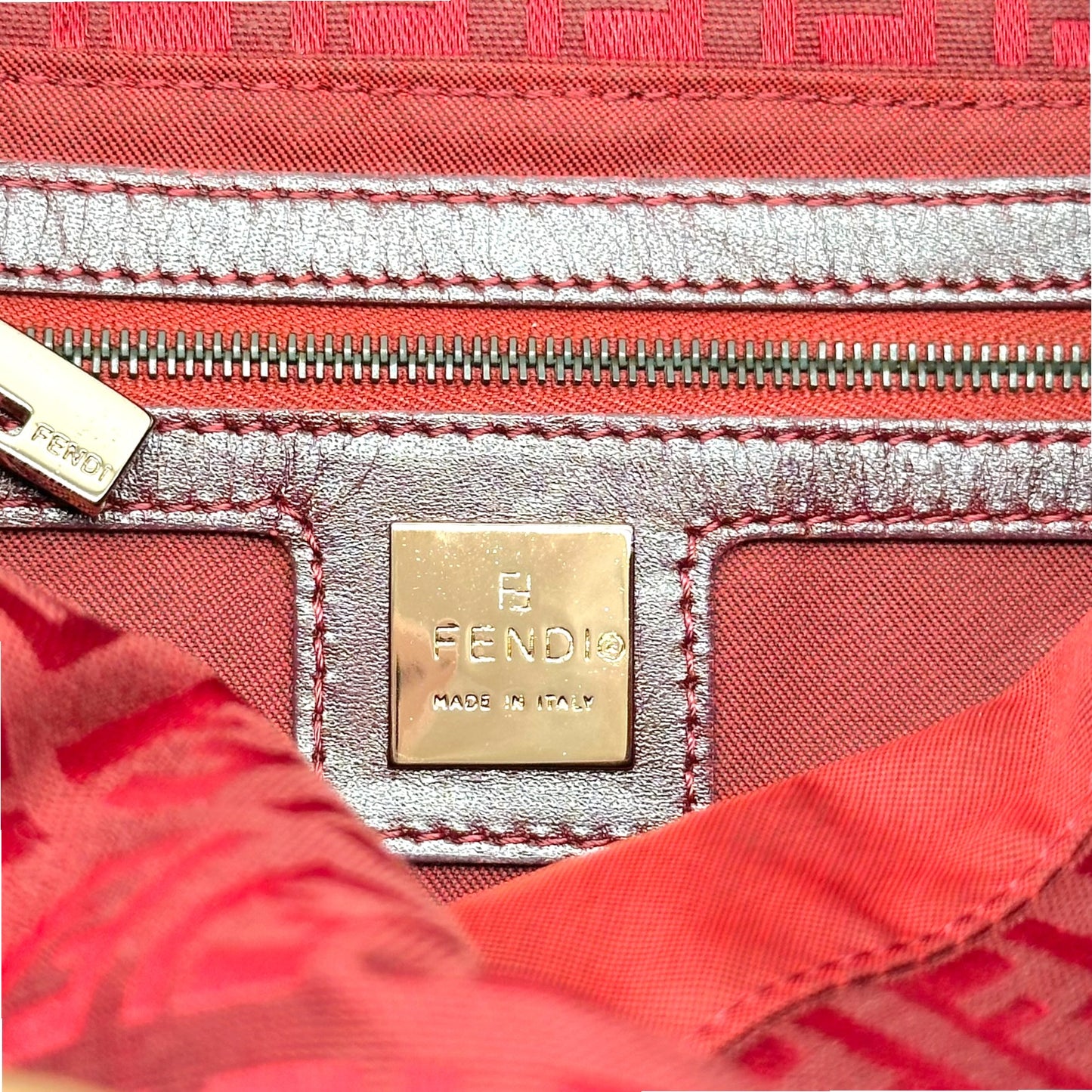 Fendi Red Zucchino Monogram Fold-Over Square Baguette Bag