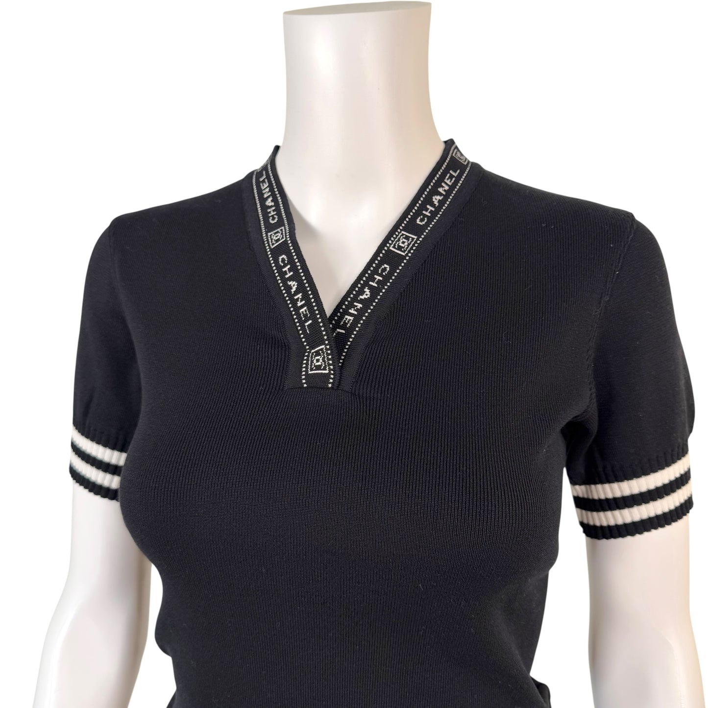 Chanel Sport Spring 2004 Black Logo Trim Knit T-Shirt - Outfit Repeater