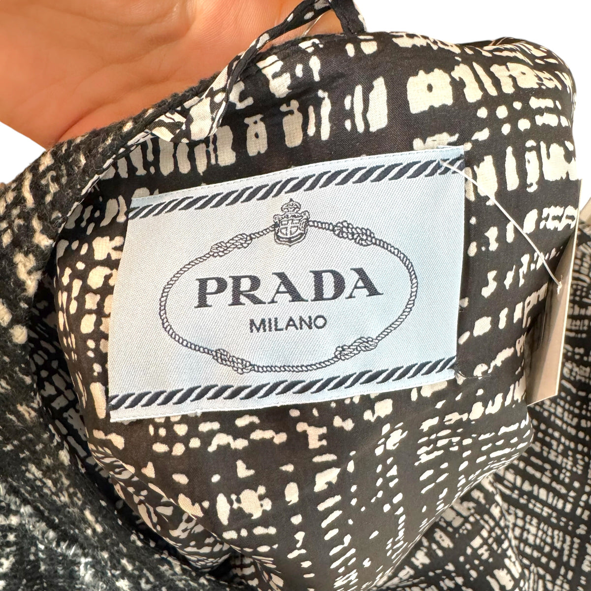 Prada Black White Tweed Silk Jacket Round Neckline