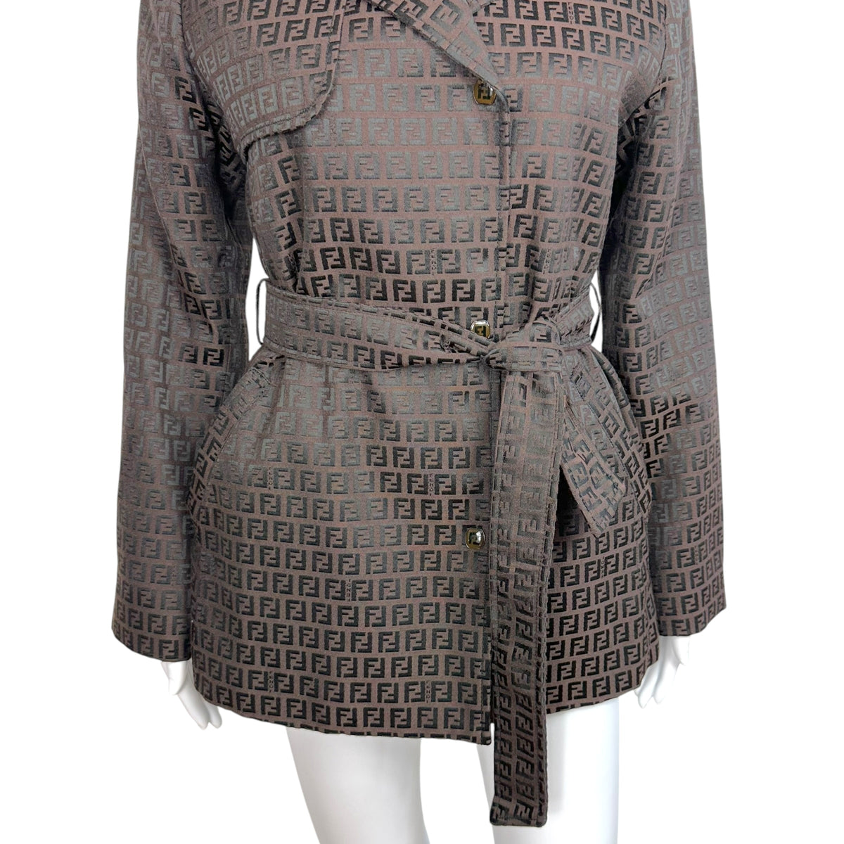 Fendi Short Trench Coat Brown Black Zucchino Monogram